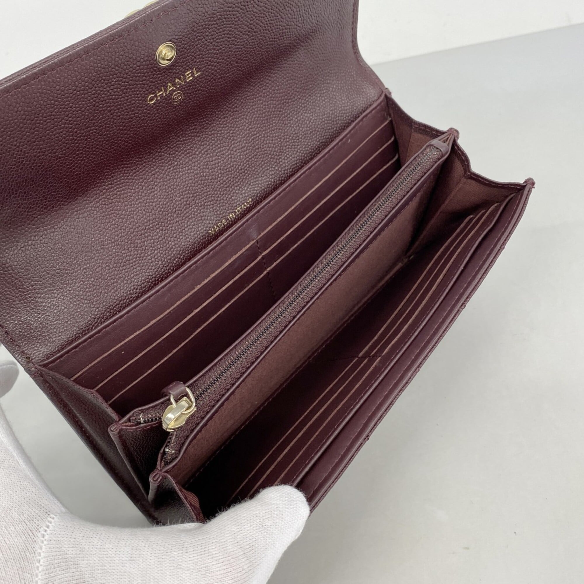 Chanel Bordeaux Grained Calfskin Long Wallet (Bi-Fold) (Pre-Owned)