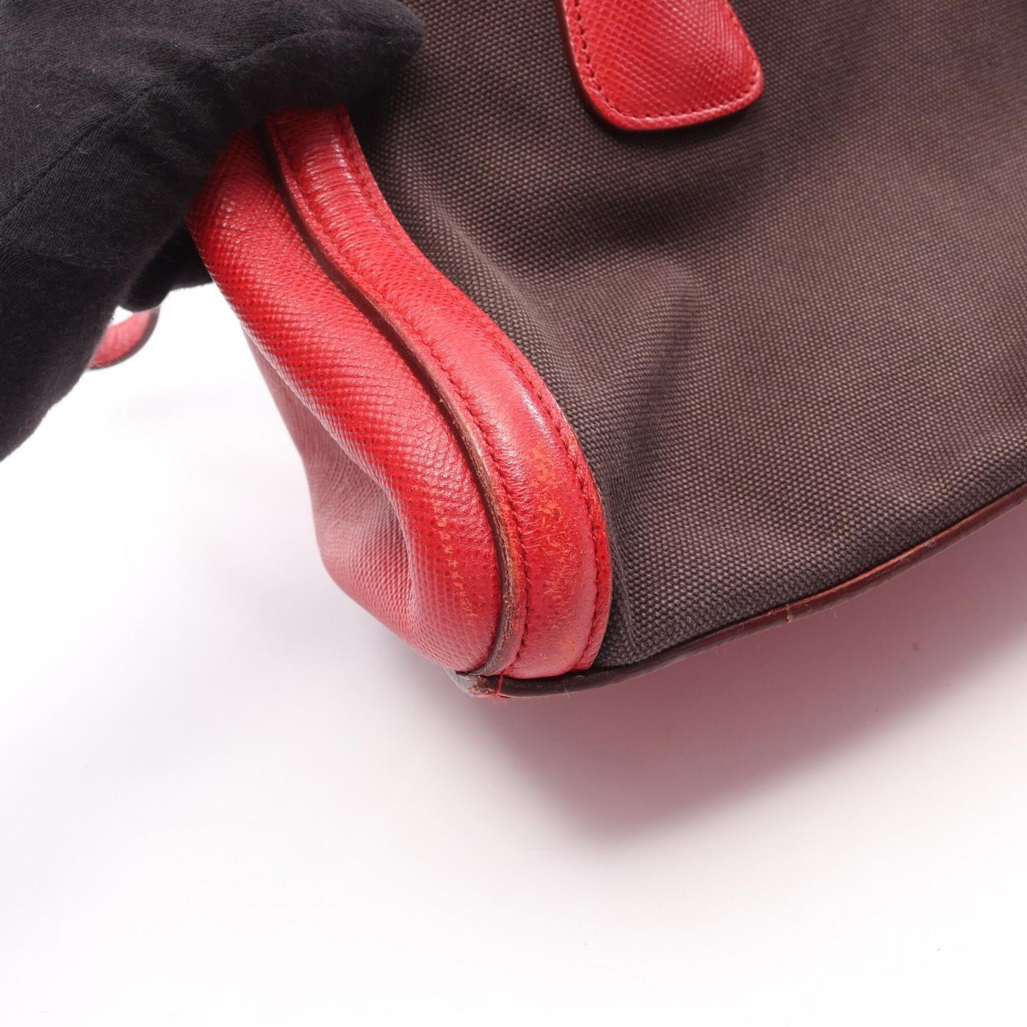 Prada Black Red Color Canvas Saffiano Handbag (Pre-Owned)
