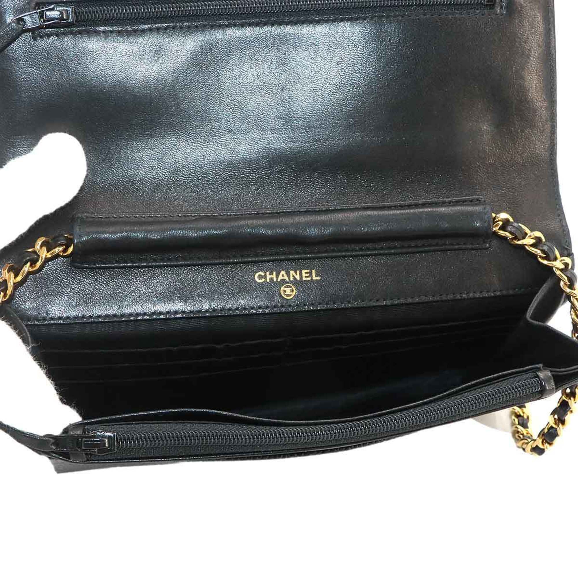 Chanel Black Grained Calfskin Chain/Shoulder Wallet (Pre-Owned)
