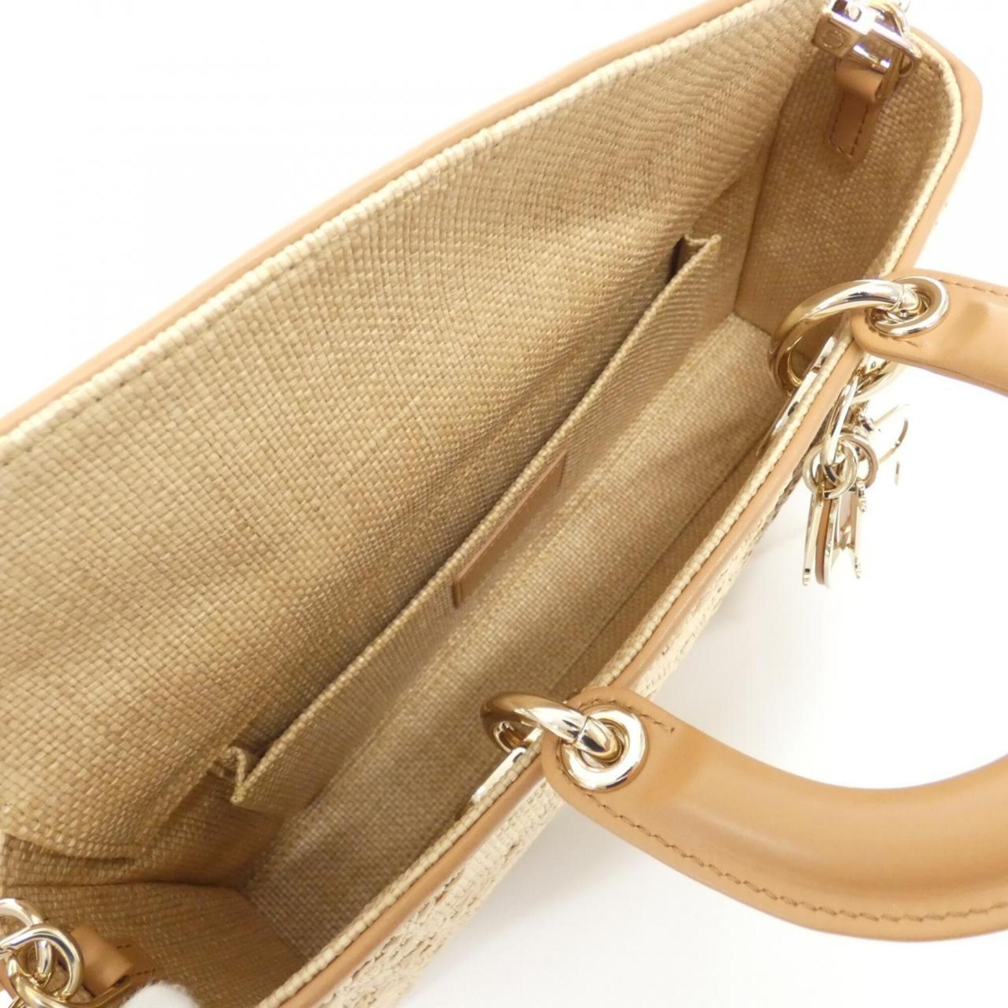 Christian Dior Beige Raffia Leather Handbag (Pre-Owned)