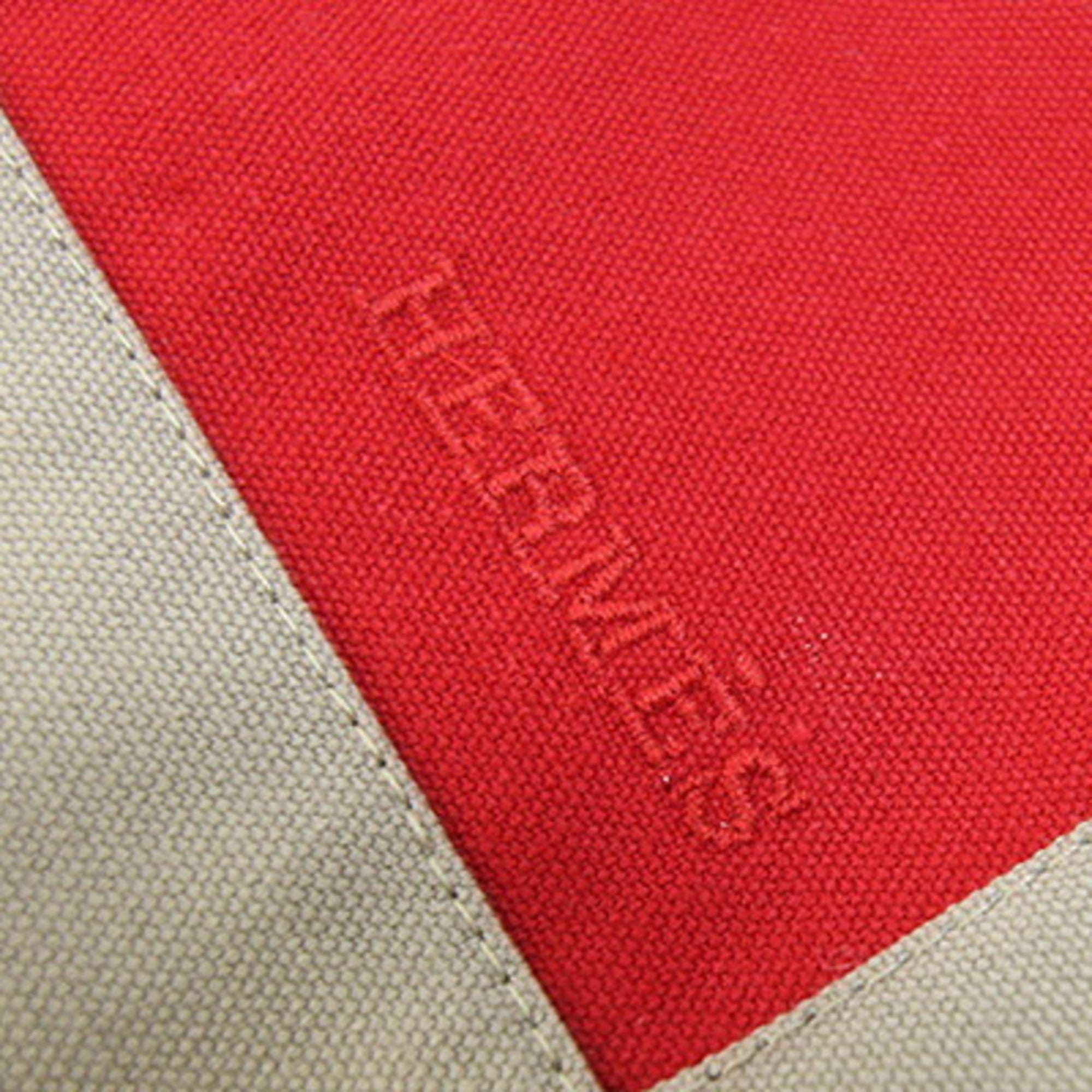Hermes Beige Red Color Canvas Clutch Bag Pouch (Pre-Owned)