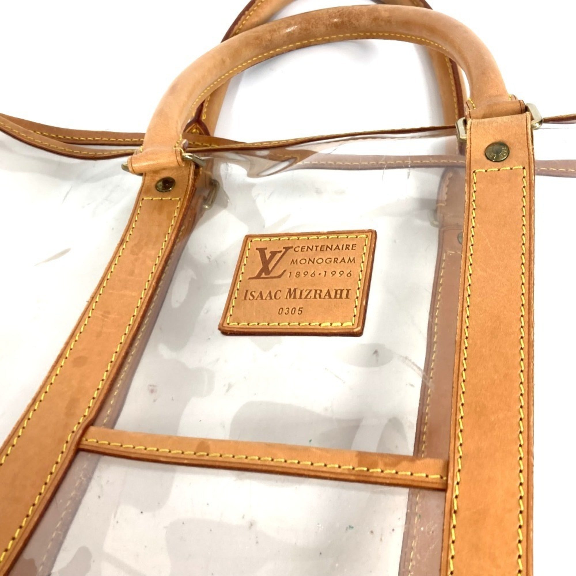 Louis Vuitton Beige Clear Vinyl Leather Shoulder Bag Tote Bag (Pre-Owned)