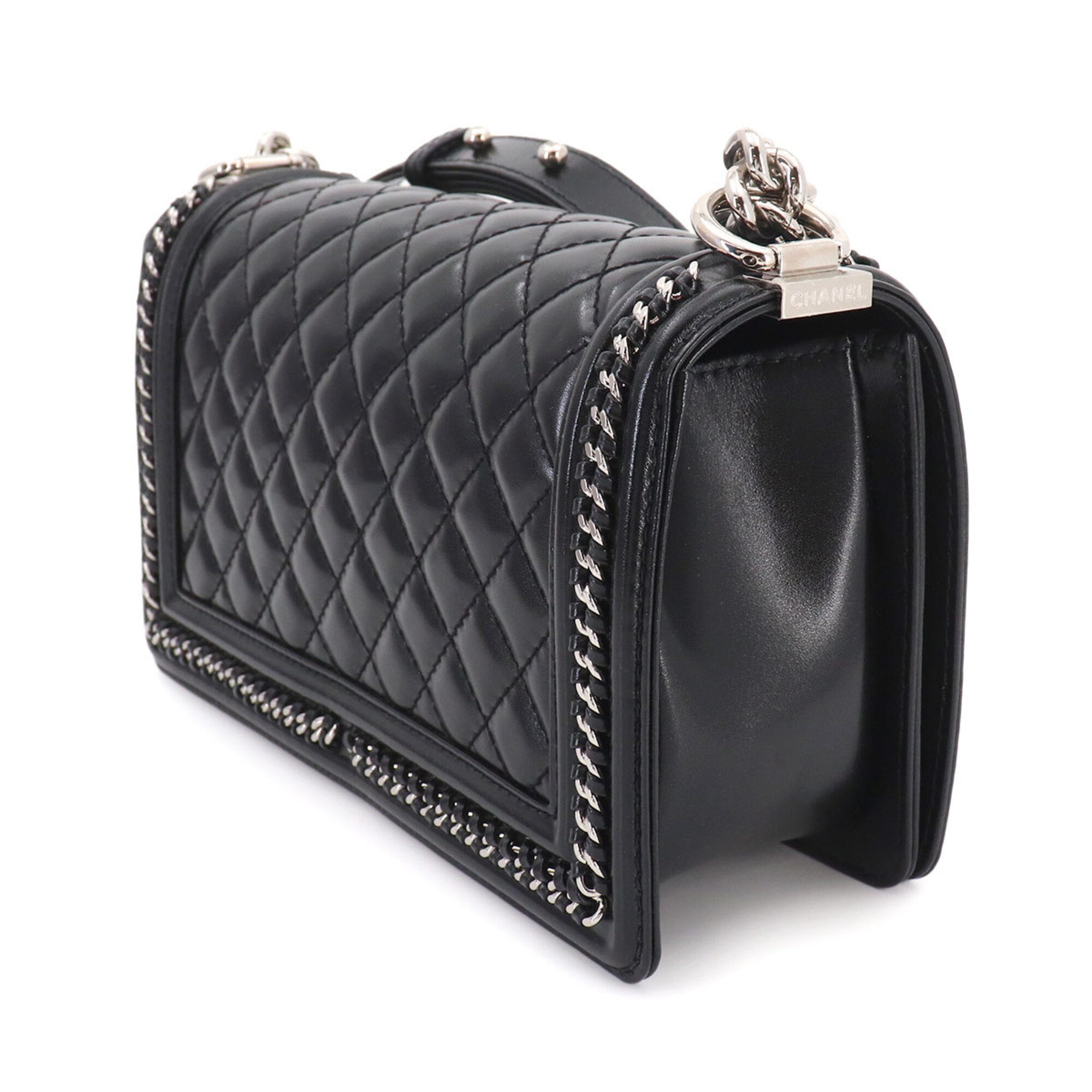 Chanel Black Leather Handbag Shoulder Bag (Pre-Owned)