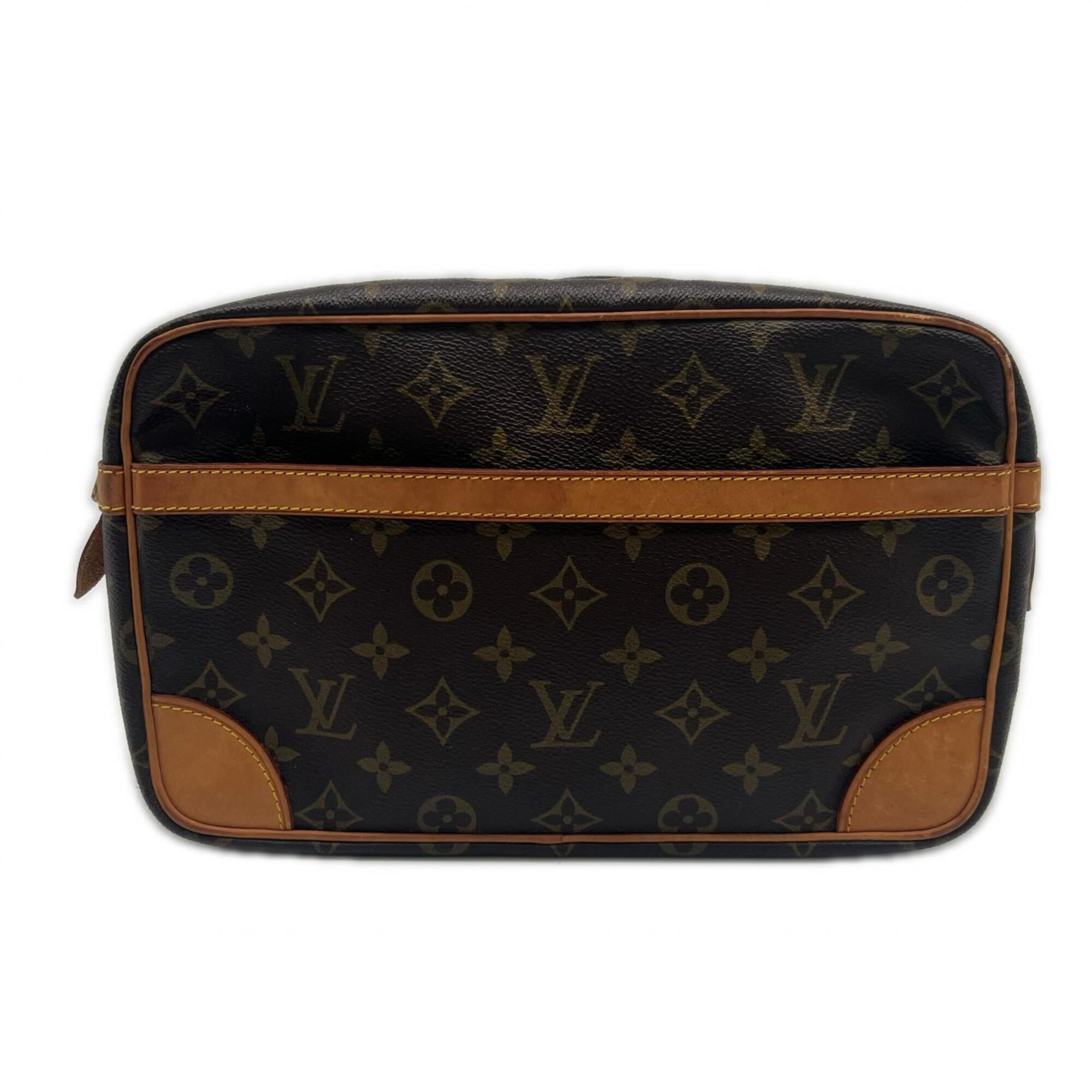 Louis Vuitton Monogram Beige Brown Coated Canvas Leather Clutch Bag (Pre-Owned)