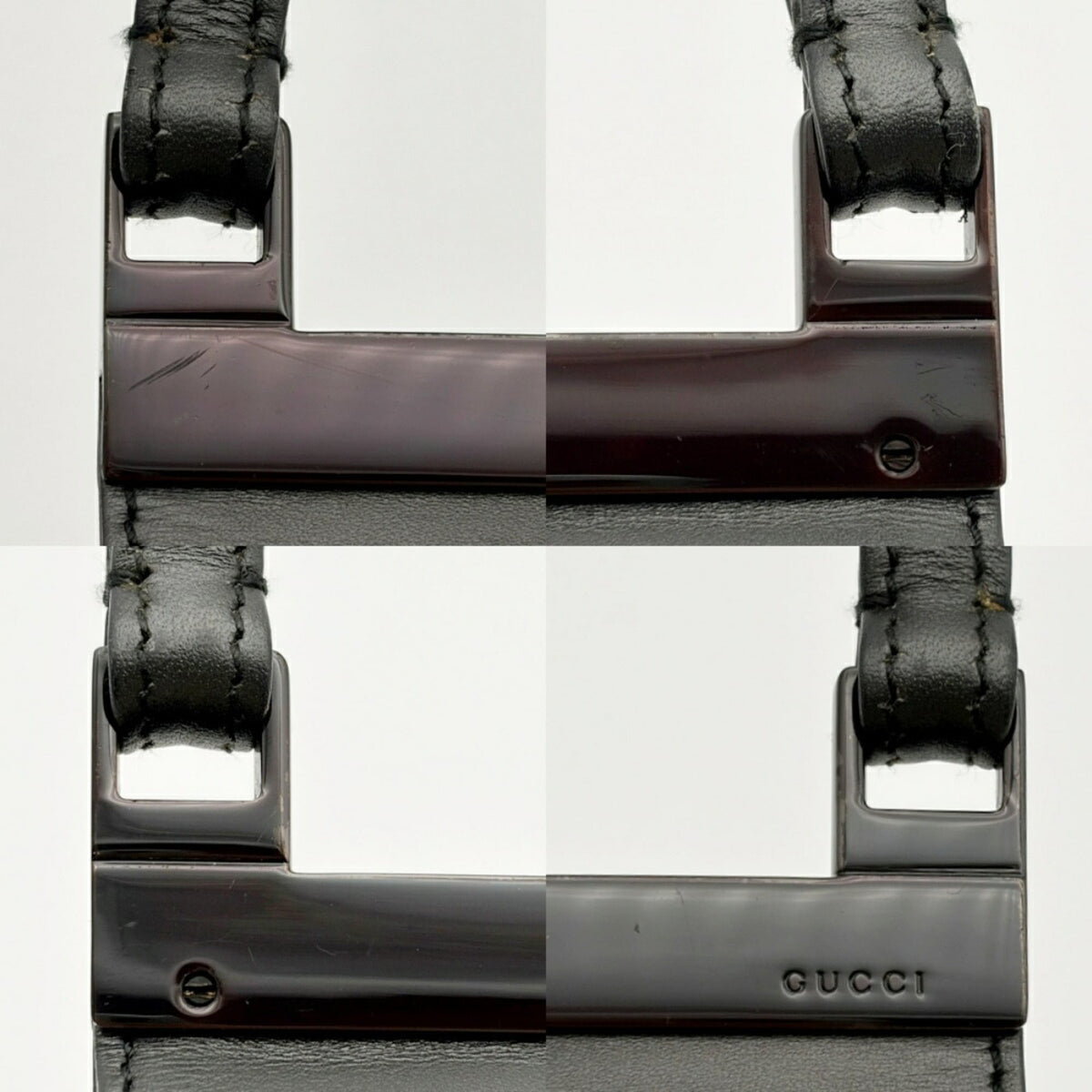 Gucci Dark Gray Dark Silver Metallic Leather Shoulder Bag (Pre-Owned)
