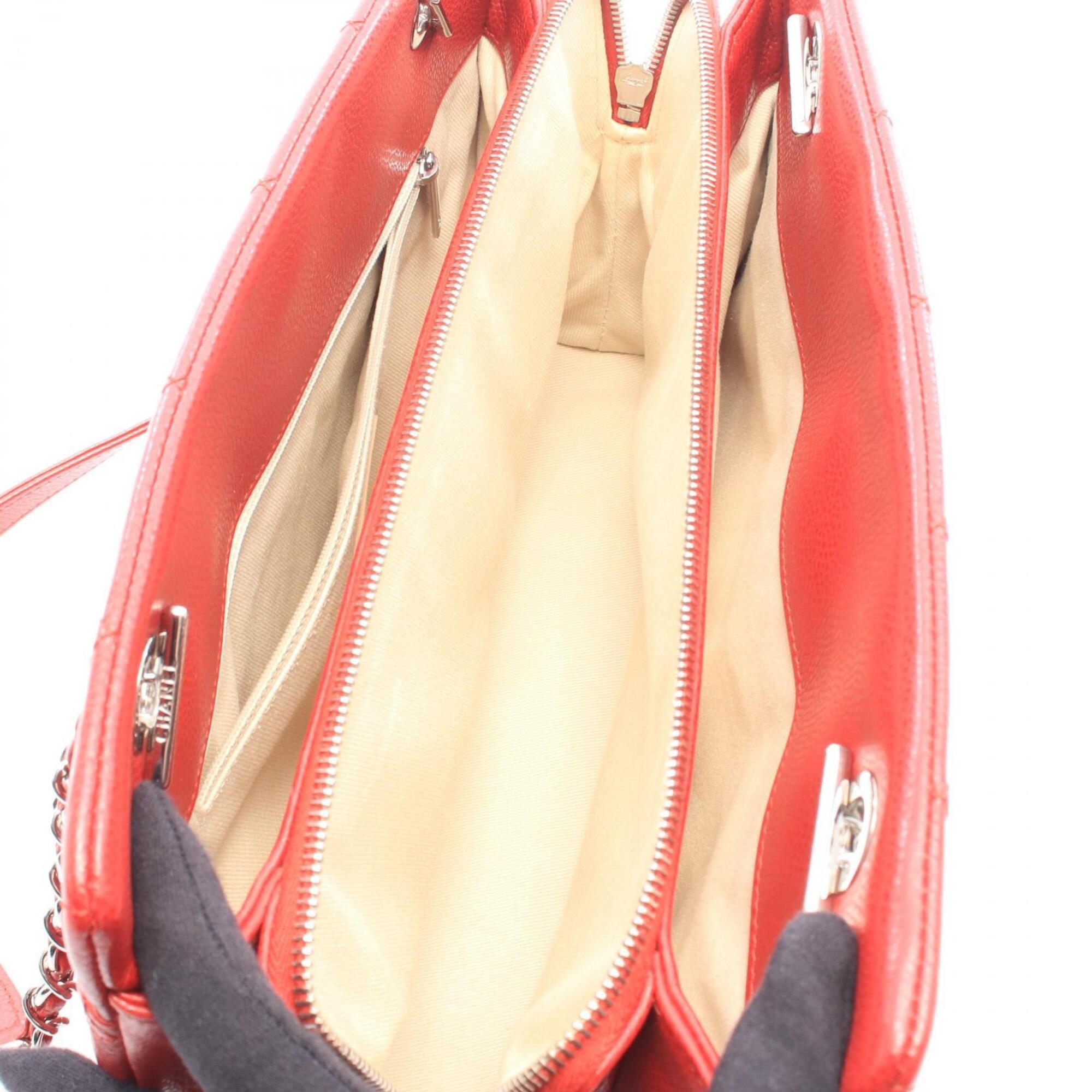 Chanel Red Color Grained Calfskin Handbag Tote Bag (Pre-Owned)