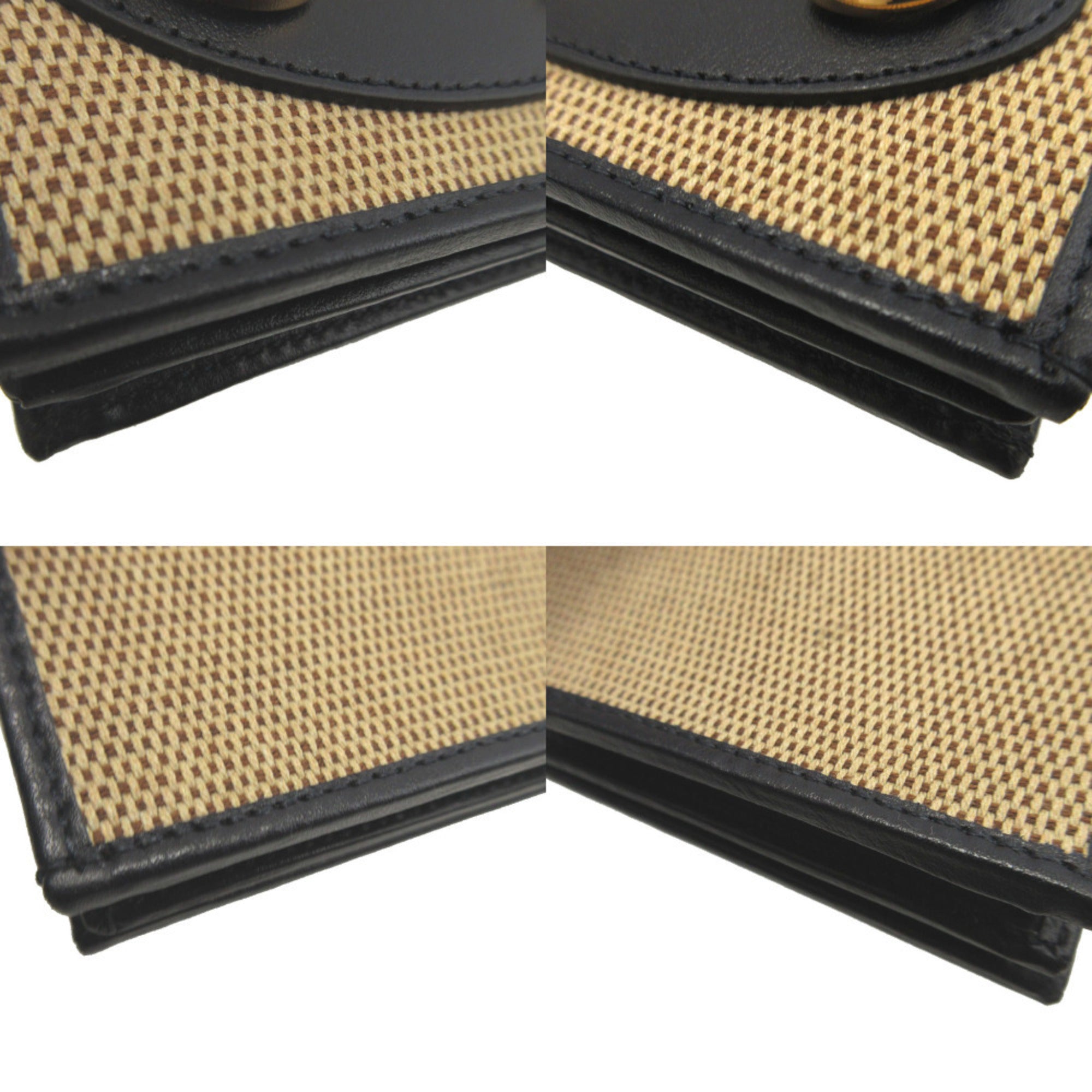 Gucci Beige Black Canvas Leather Wallet (Bi-Fold) (Pre-Owned)