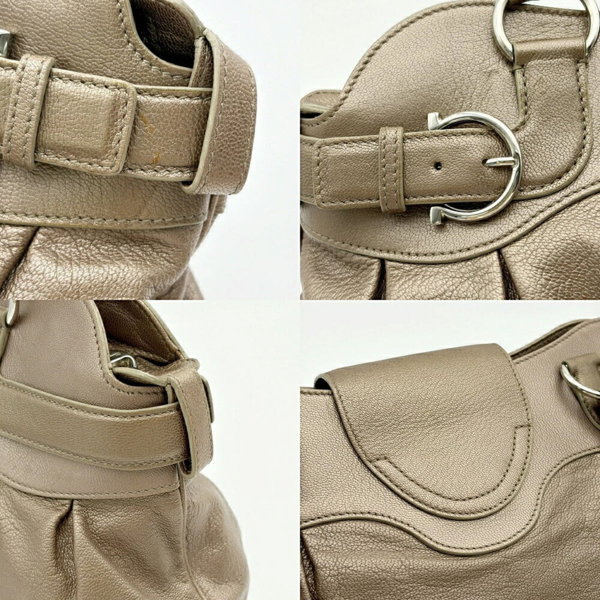 Salvatore Ferragamo Gancini Bronze Leather Handbag (Pre-Owned)