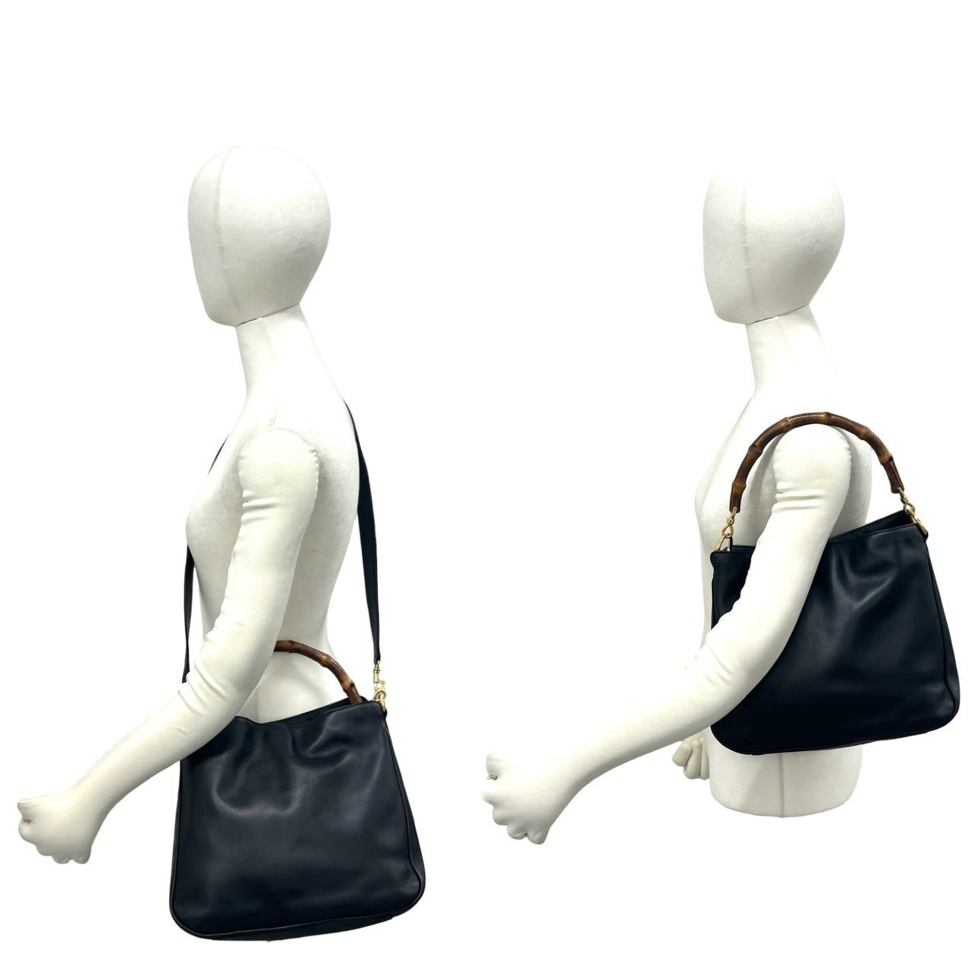 Gucci Black Leather Bamboo Handbag Shoulder Bag (Pre-Owned)