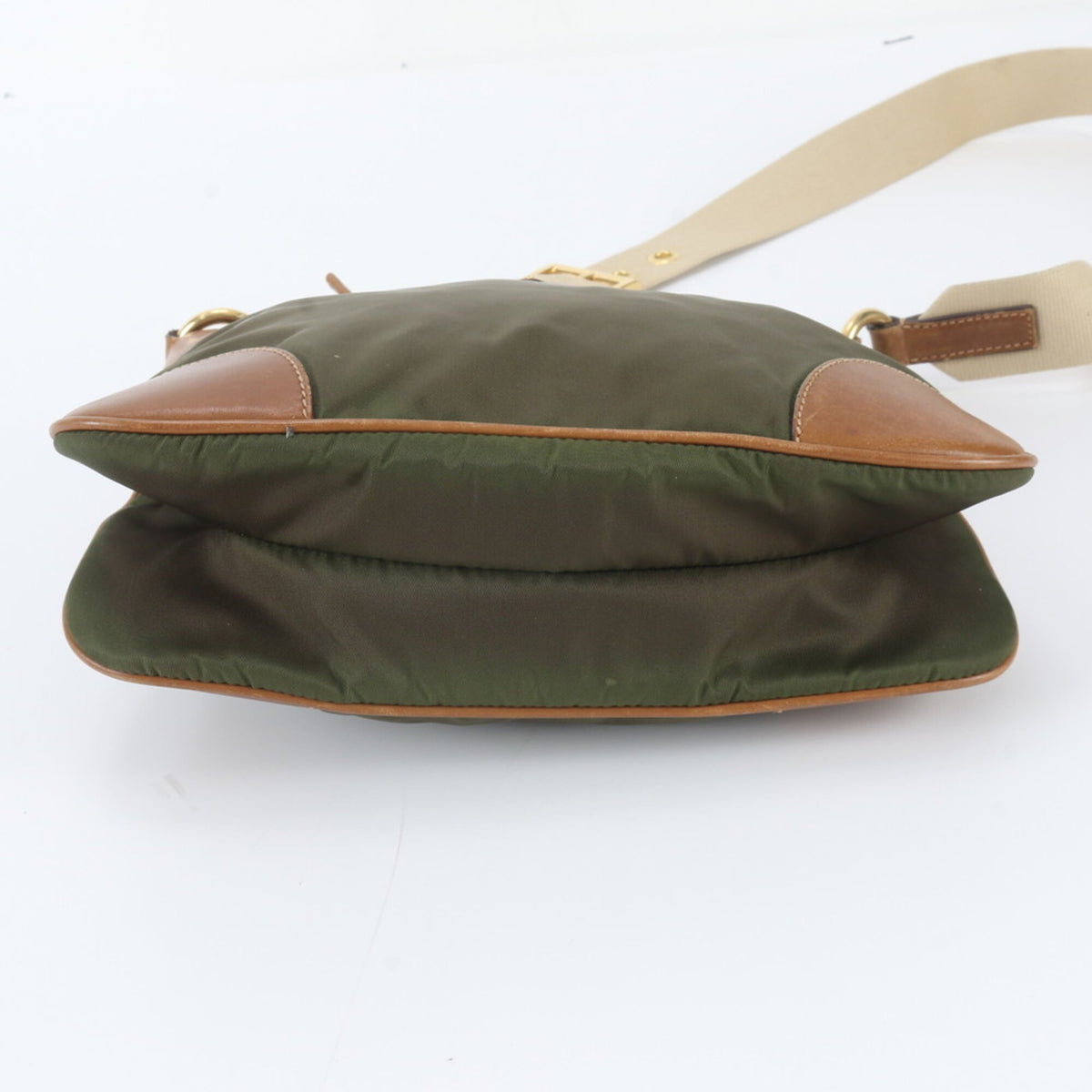Prada Khaki Leather Nylon Messenger Bag Shoulder Bag (Pre-Owned)