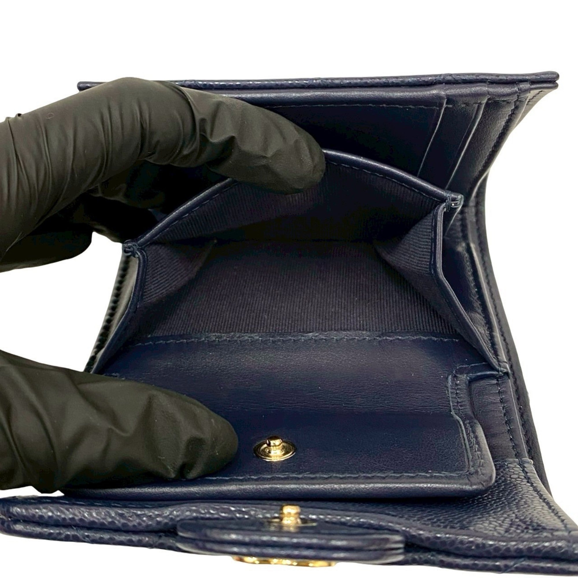 Chanel Navy Grained Calfskin Wallet (Tri-Fold) (Pre-Owned)