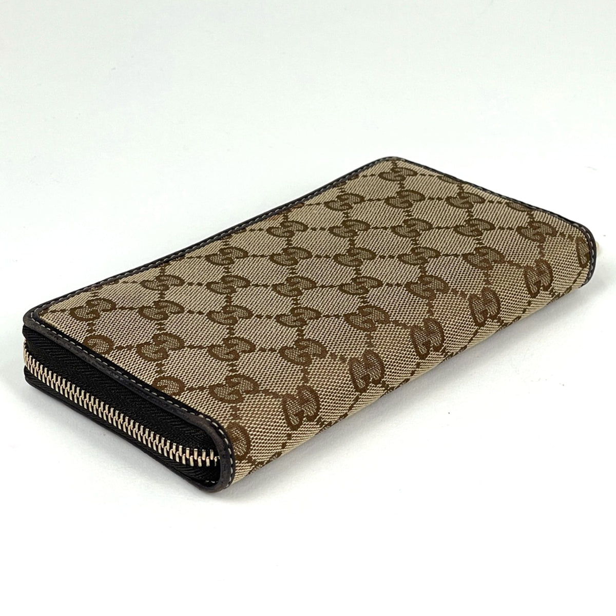 Gucci Brown Gg Canvas Leather Long Wallet (Bi-Fold) (Pre-Owned)