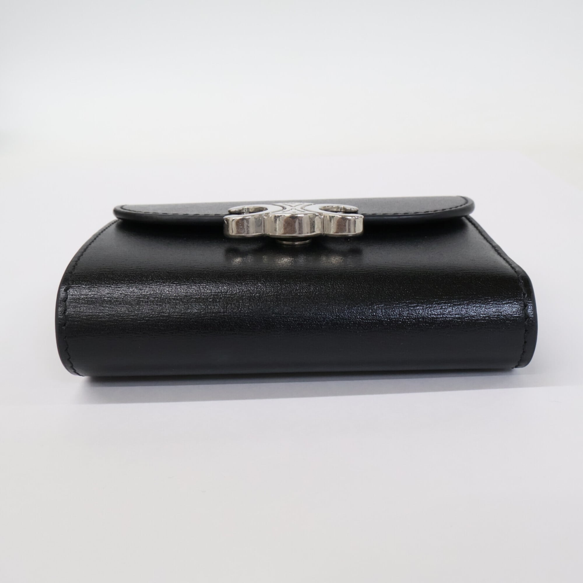Celine Silver Black Leather Wallet (Tri-Fold) (Pre-Owned)