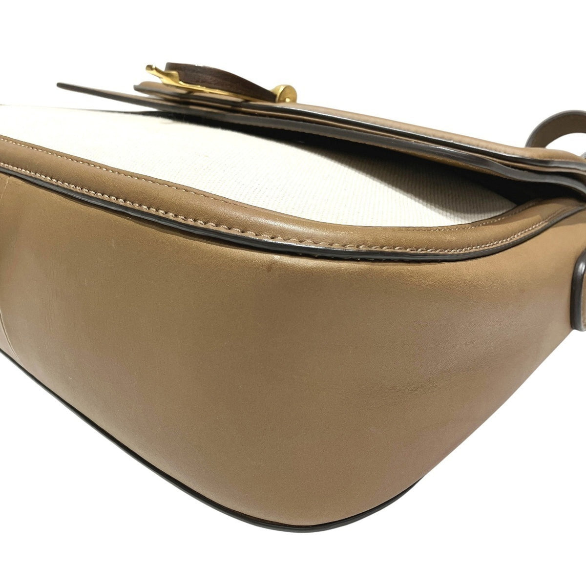 Gucci Camel Ivory Canvas Leather Shoulder Bag (Pre-Owned)