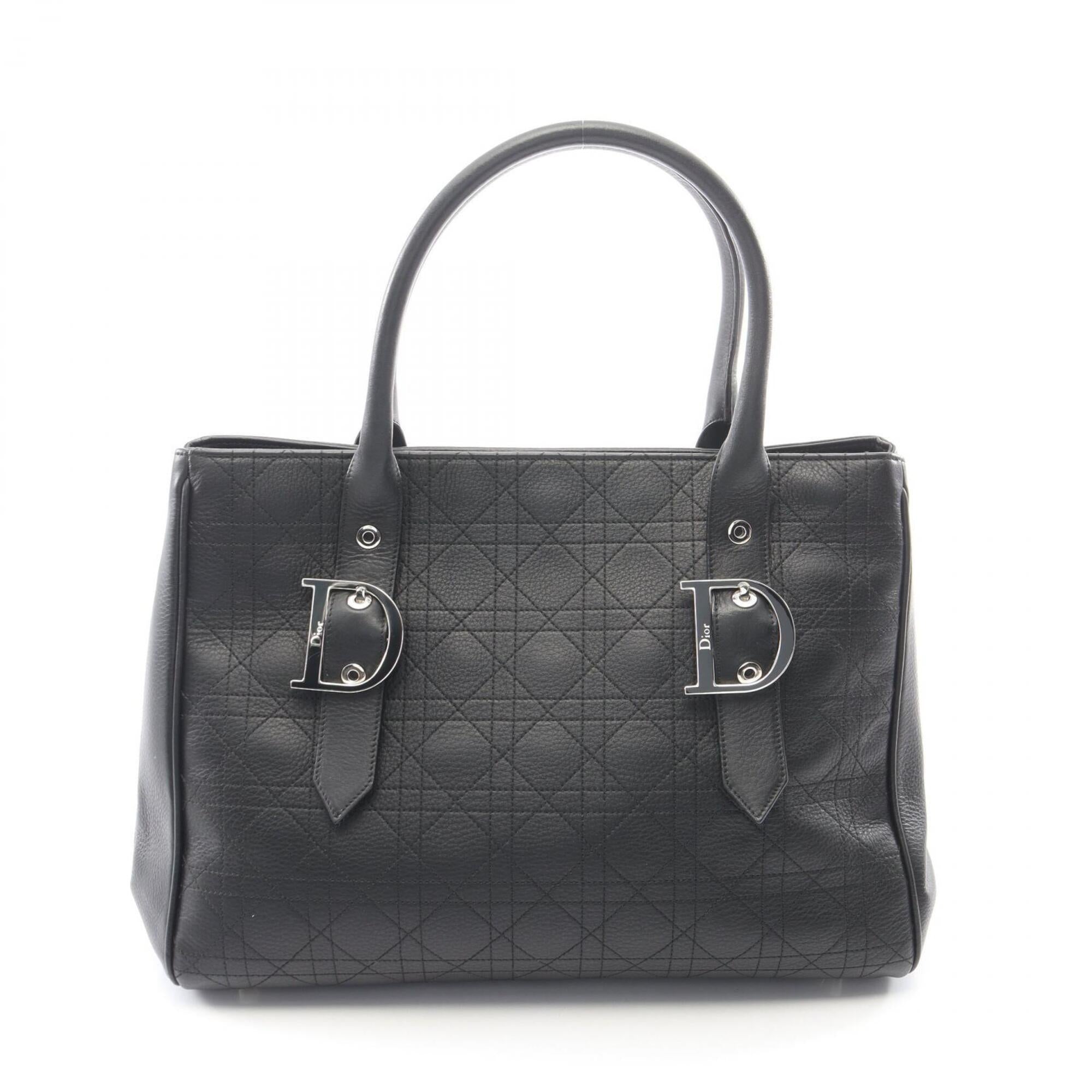 Christian Dior Black Leather Handbag Tote Bag (Pre-Owned)