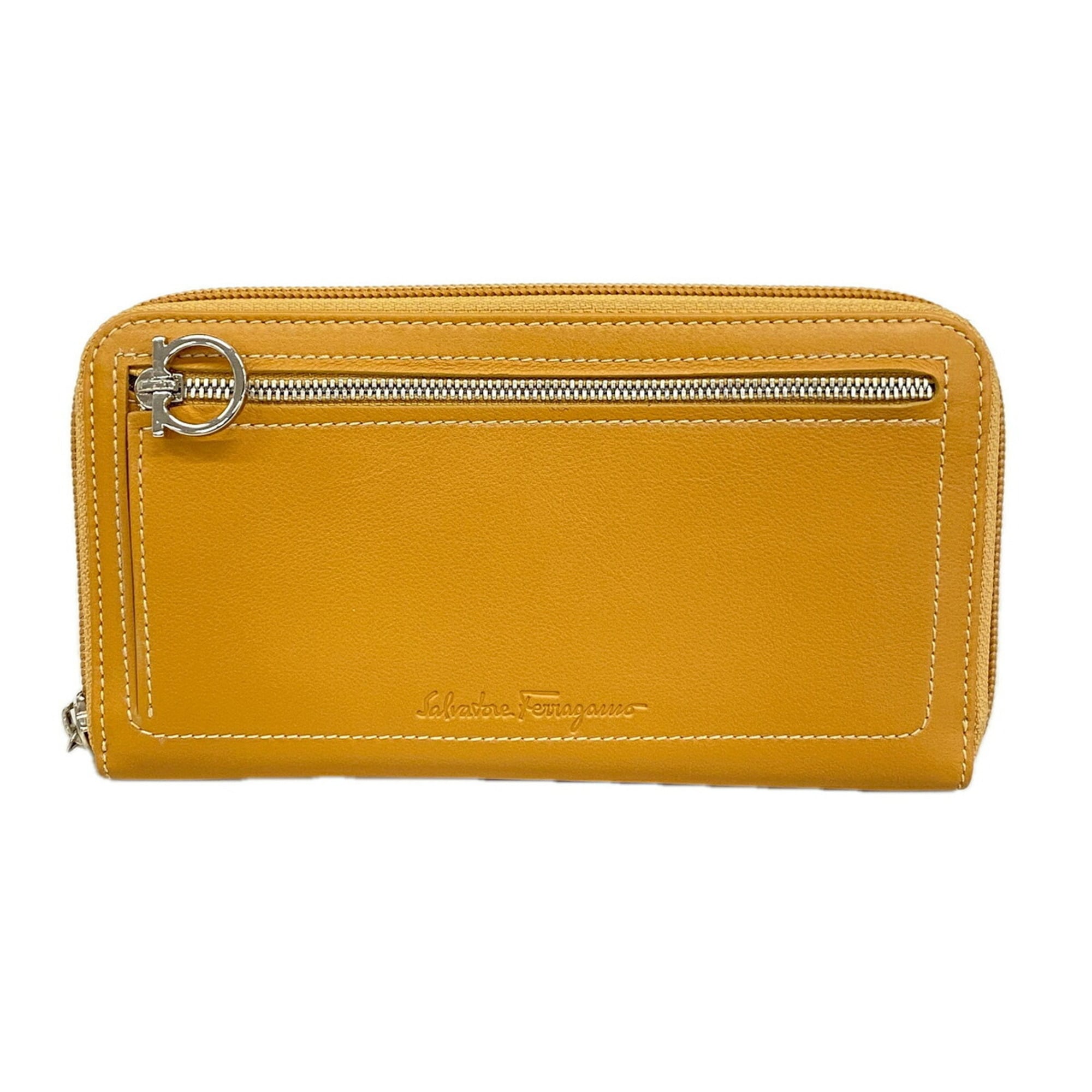 Salvatore Ferragamo Brown Leather Long Wallet (Bi-Fold) (Pre-Owned)