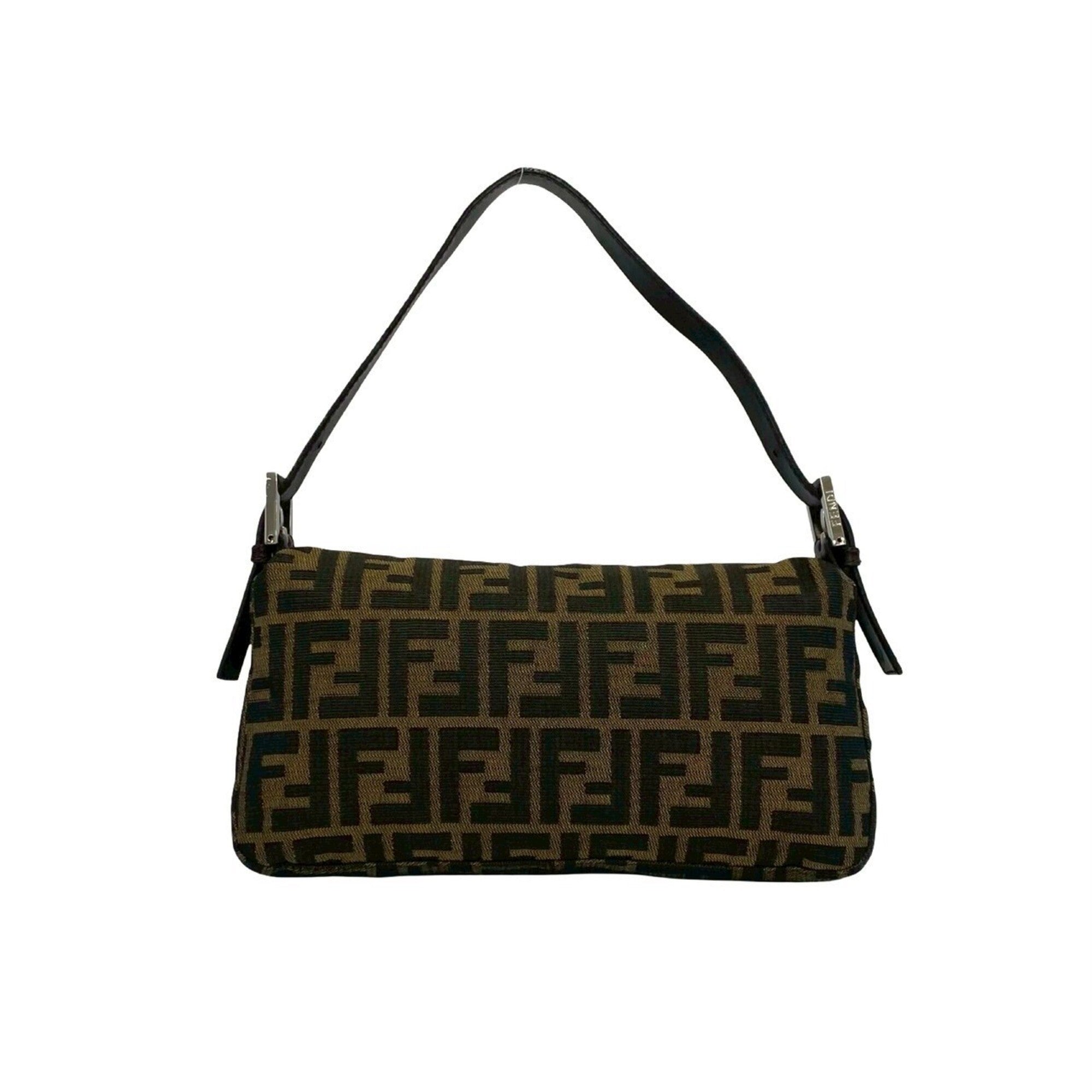 Fendi Black Brown Khaki Canvas Leather Handbag Shoulder Bag (Pre-Owned)