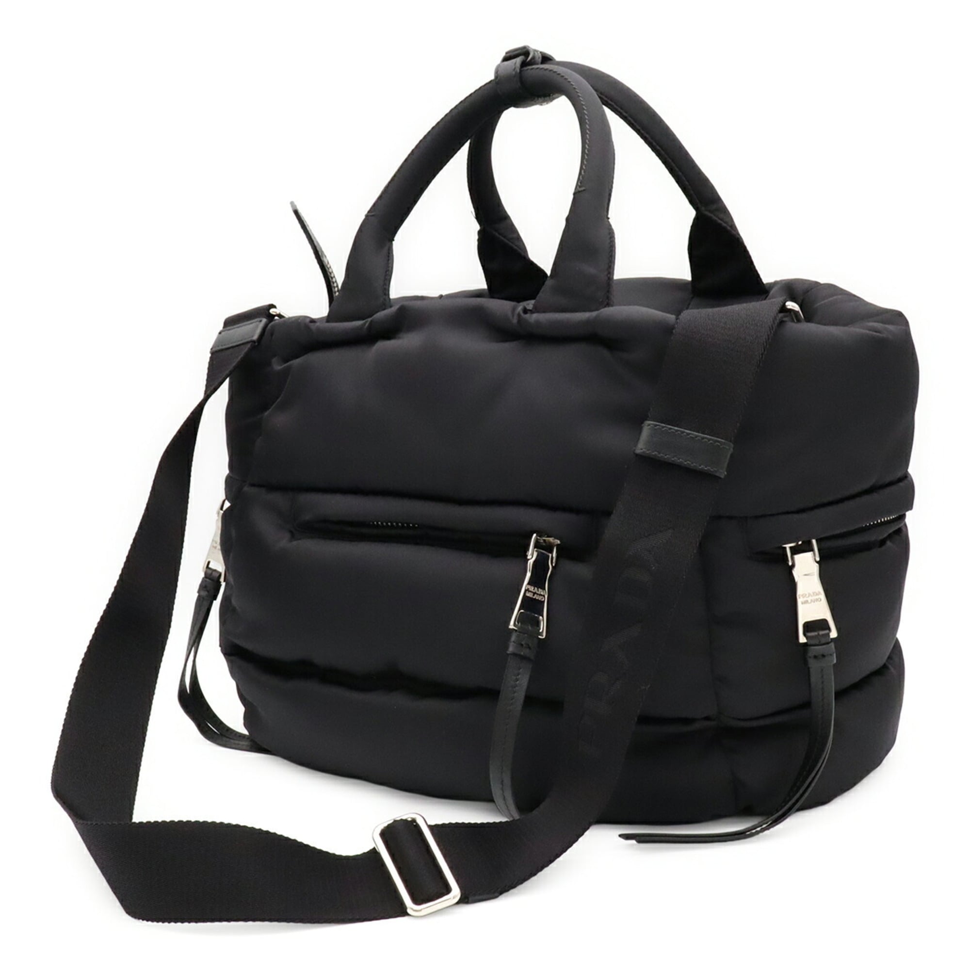 Prada Black Nero Nylon Leather Shoulder Bag Tote Bag (Pre-Owned)