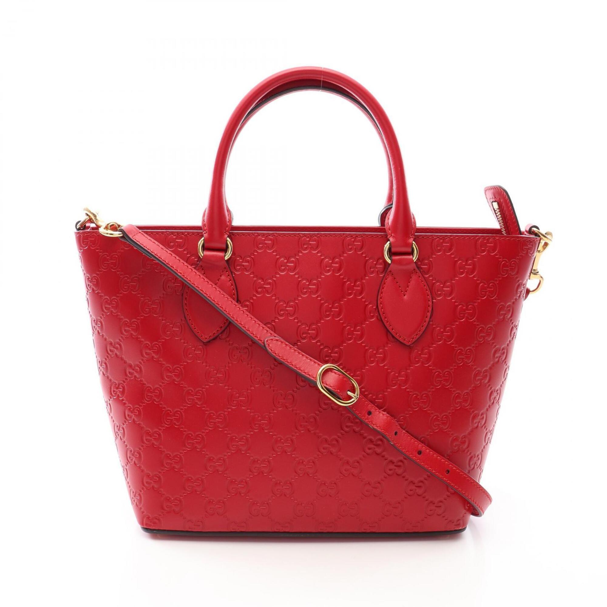 Gucci Red Color Leather Handbag Tote Bag (Pre-Owned)