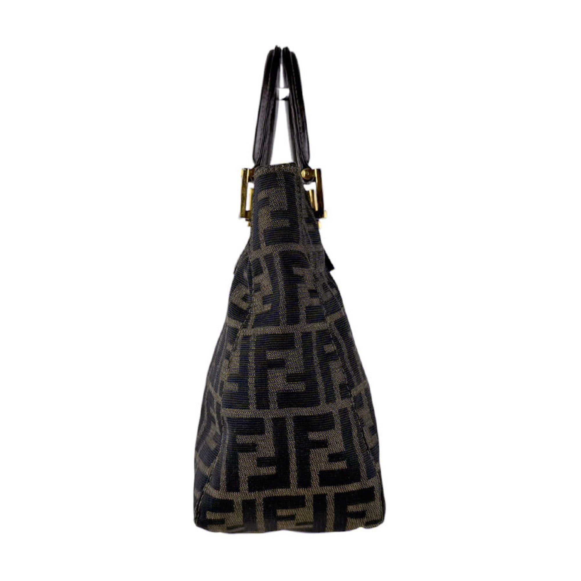 Fendi Brown Nylon Canvas Leather Handbag (Pre-Owned)