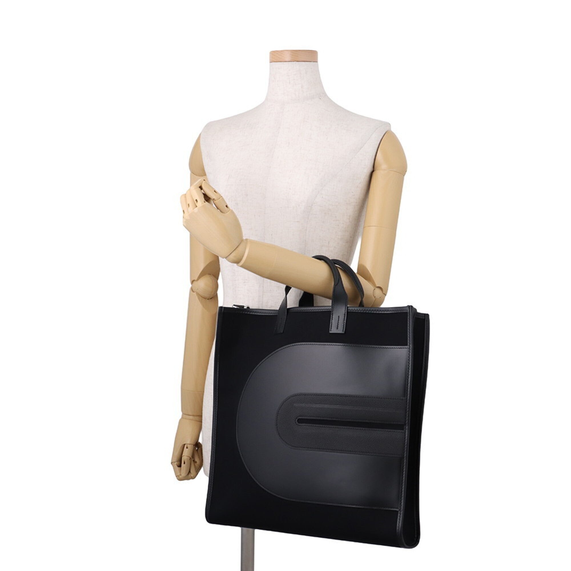 Hermes Black Toile Officier Swift Leather Handbag Tote Bag (Pre-Owned)