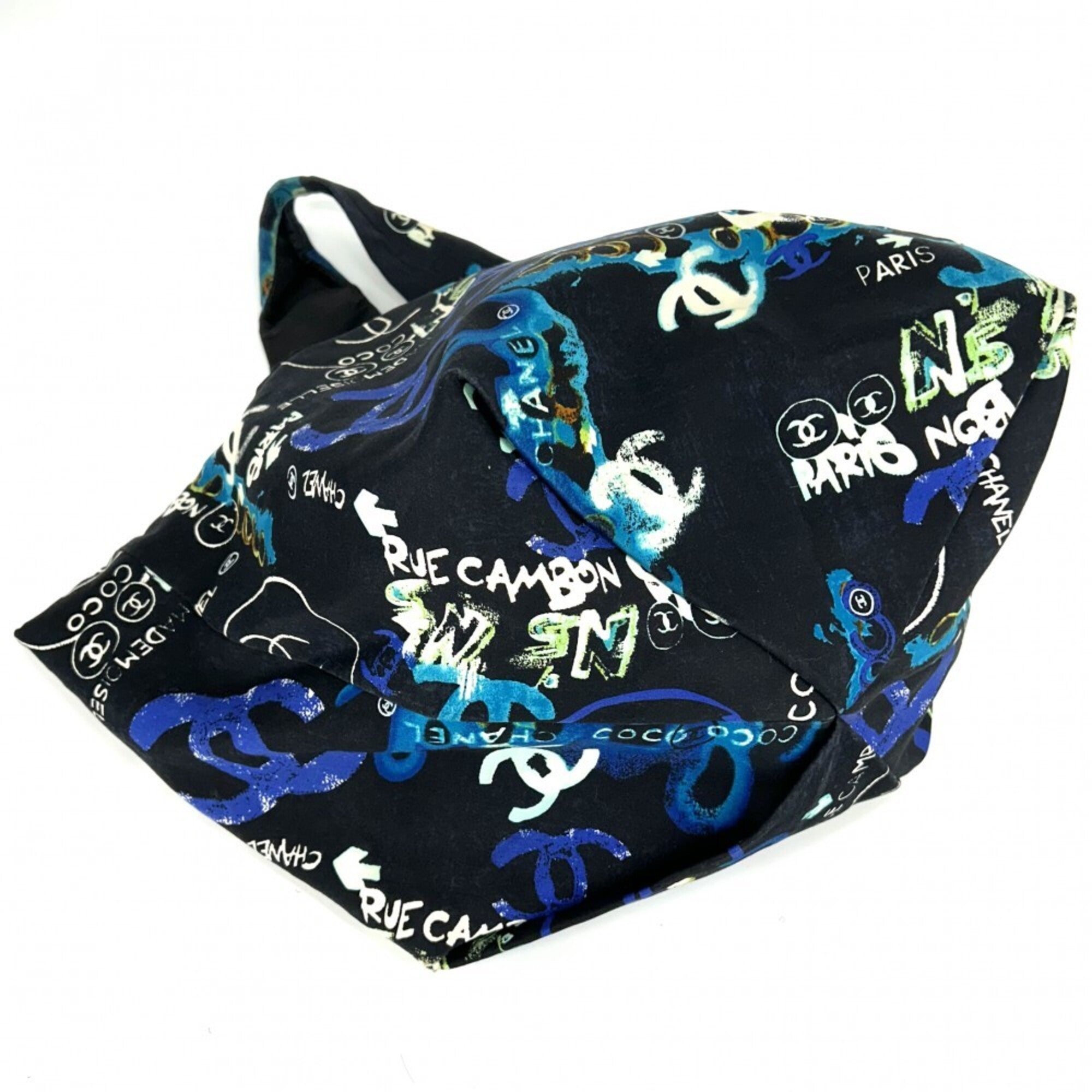 Chanel Black Blue Canvas Handbag (Pre-Owned)
