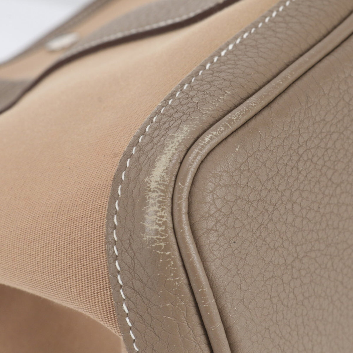 Hermes Beige Leather Canvas Shoulder Bag Tote Bag (Pre-Owned)