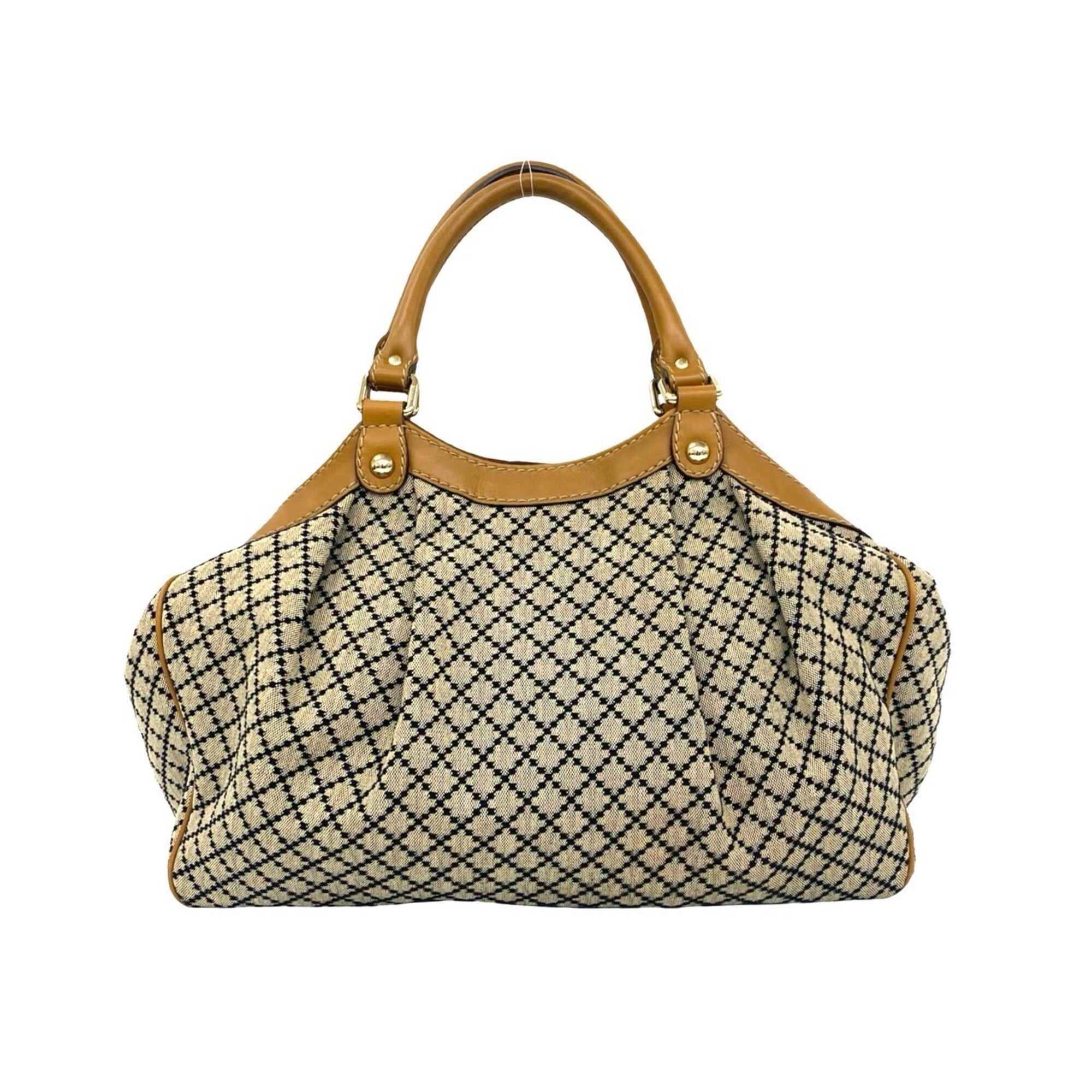Gucci Beige Black Canvas Leather Handbag (Pre-Owned)
