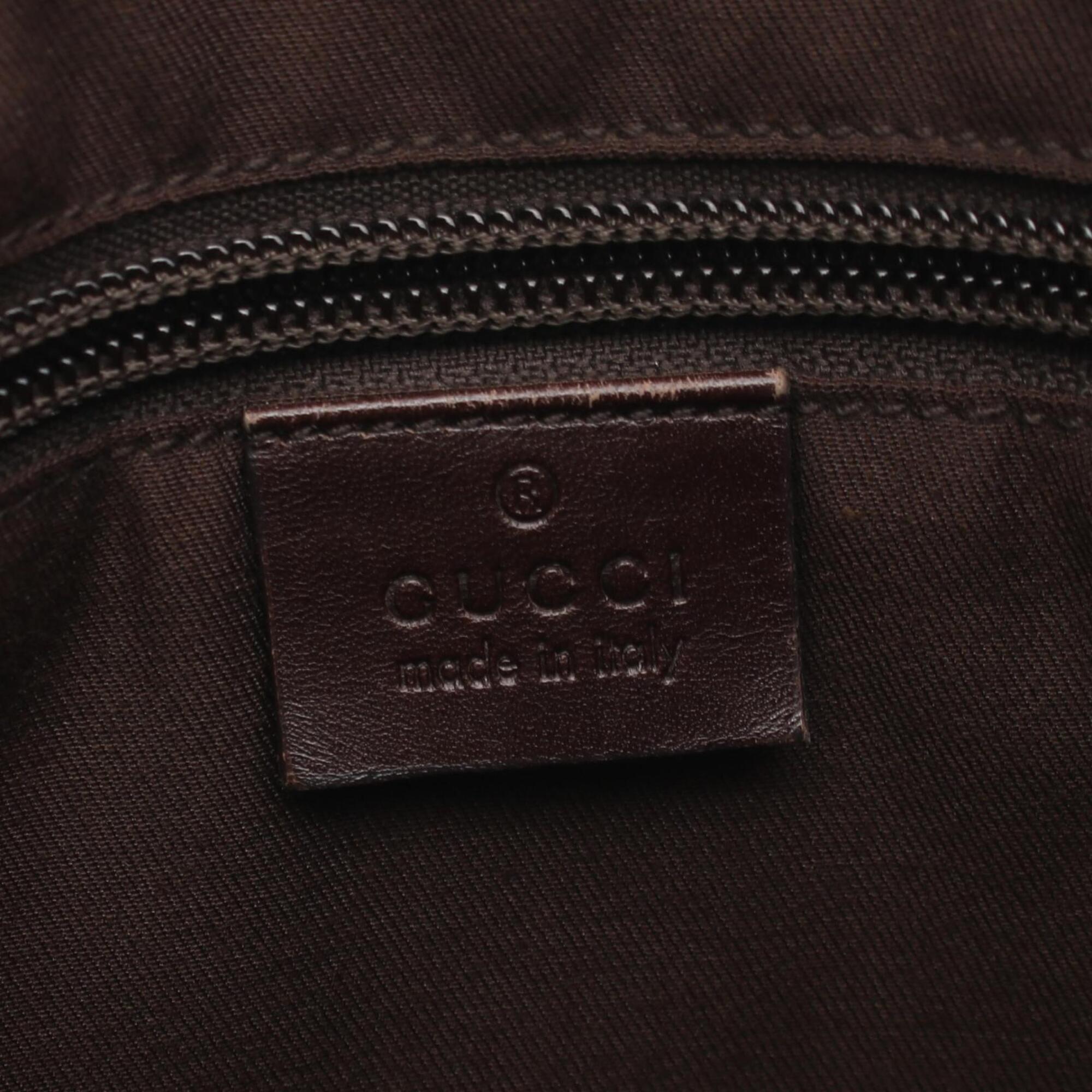 Gucci Beige Brown Canvas Leather Shoulder Bag (Pre-Owned)