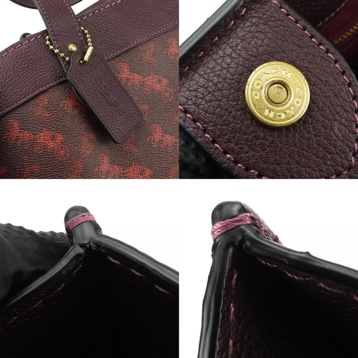 Coach Bordeaux Brown Red Color Coated Canvas Leather Canvas Tote Bag (Pre-Owned)