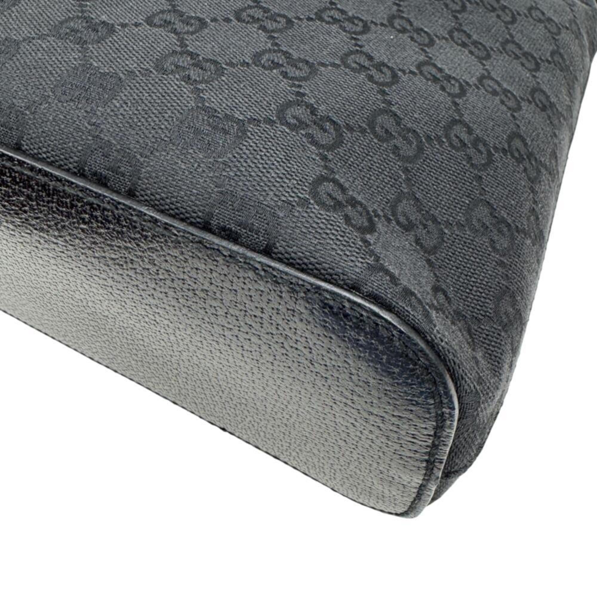 Gucci Black Gg Canvas Leather Shoulder Bag (Pre-Owned)