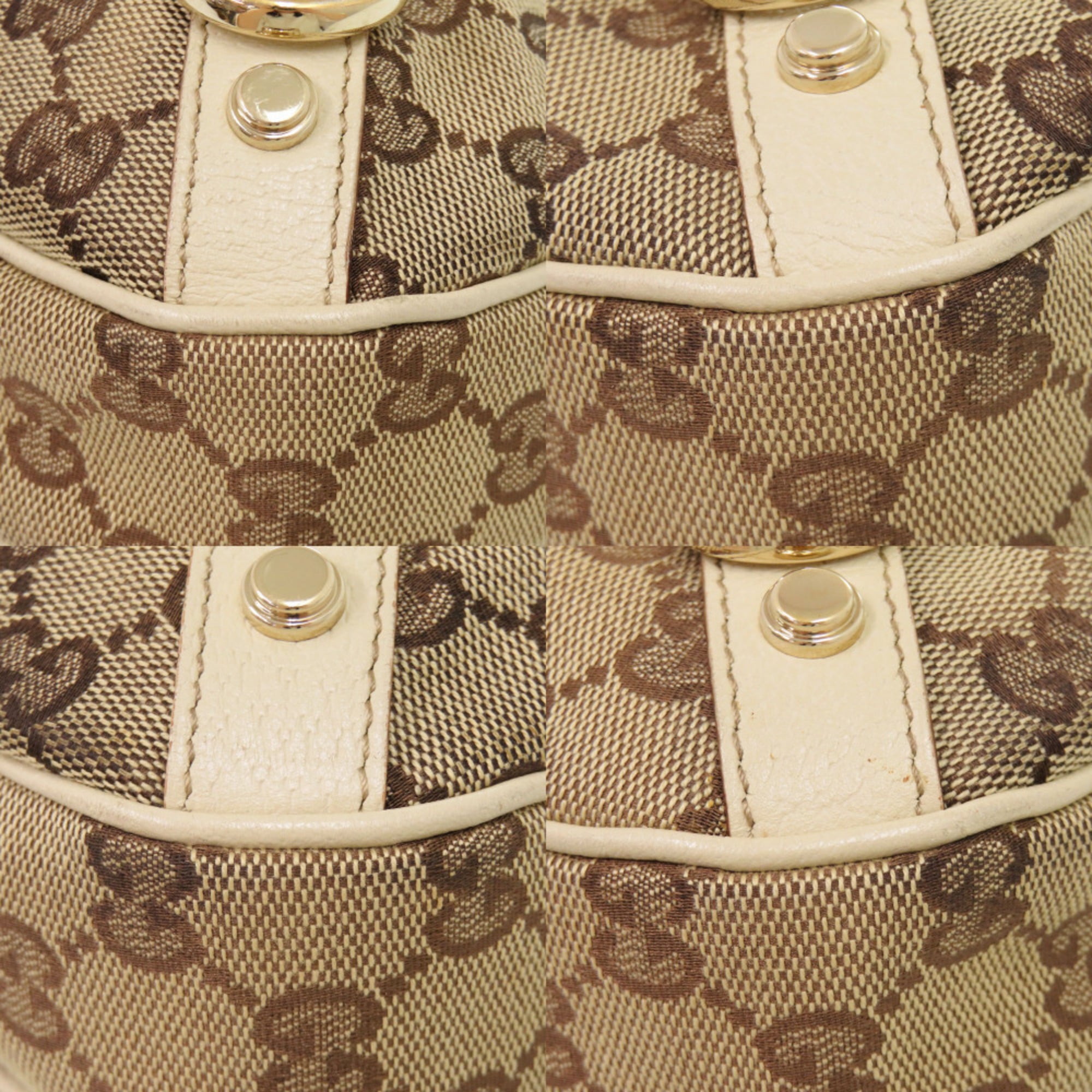 Gucci Beige White Gg Canvas Leather Shoulder Bag (Pre-Owned)