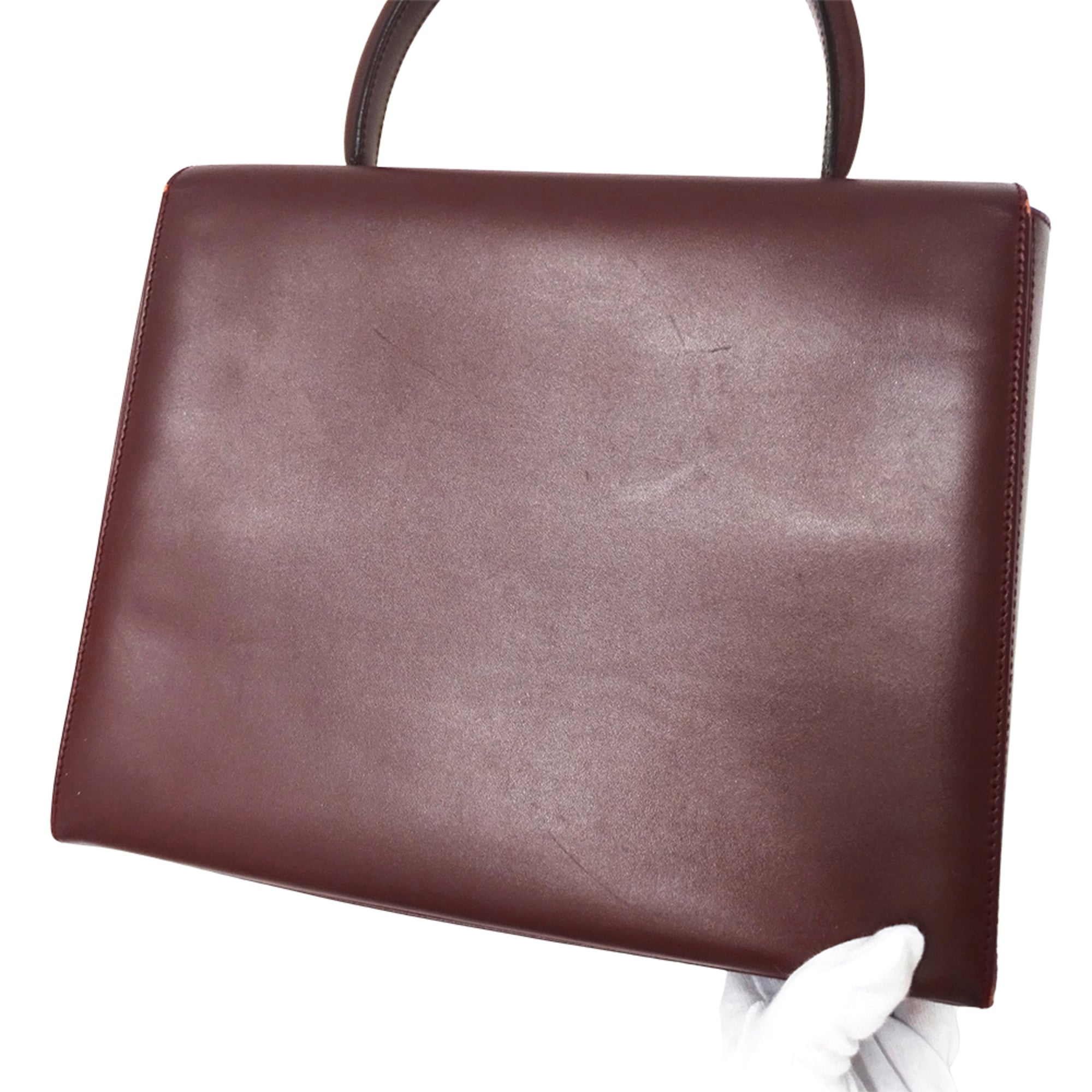 Cartier Bordeaux Red Color Wine Red Leather Handbag (Pre-Owned)