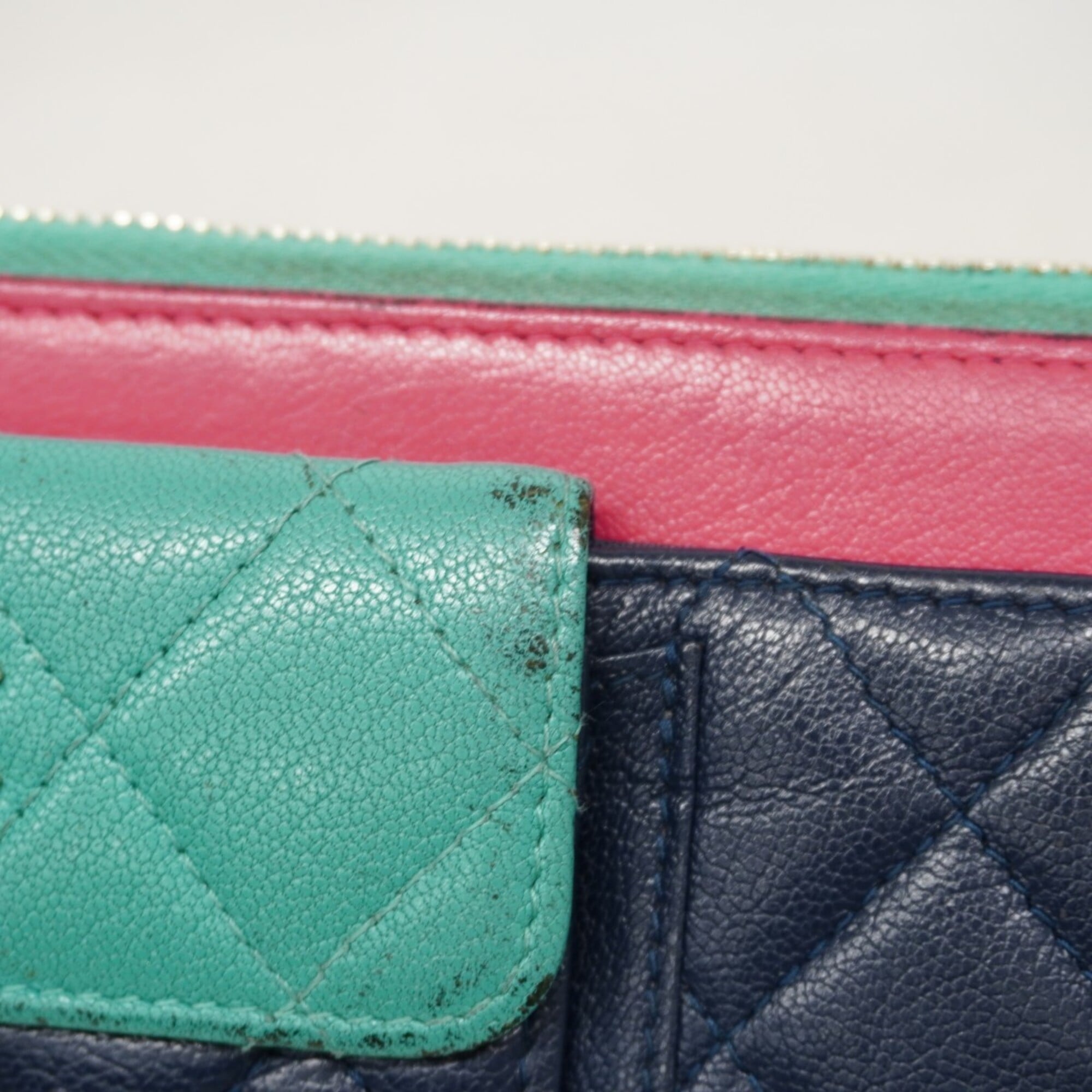 Chanel Navy Pink Grained Calfskin Long Wallet (Bi-Fold) (Pre-Owned)