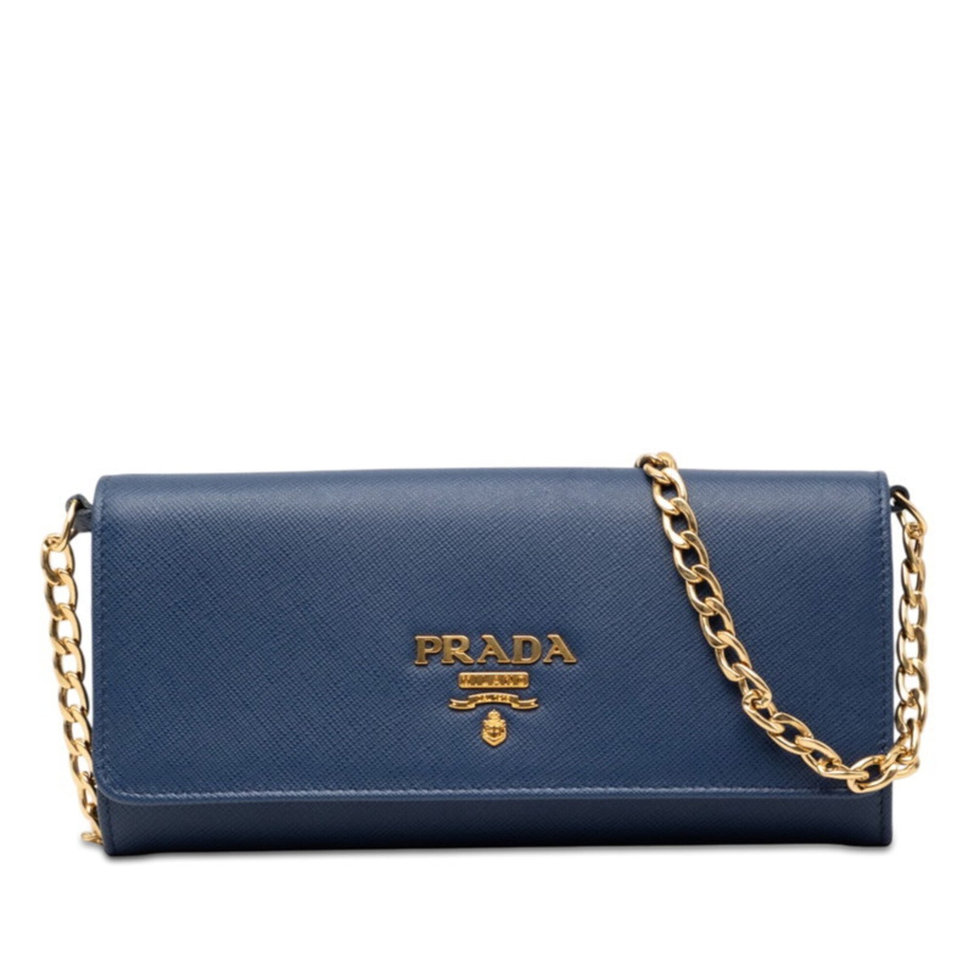 Prada Blue Leather Chain/Shoulder Wallet (Pre-Owned)