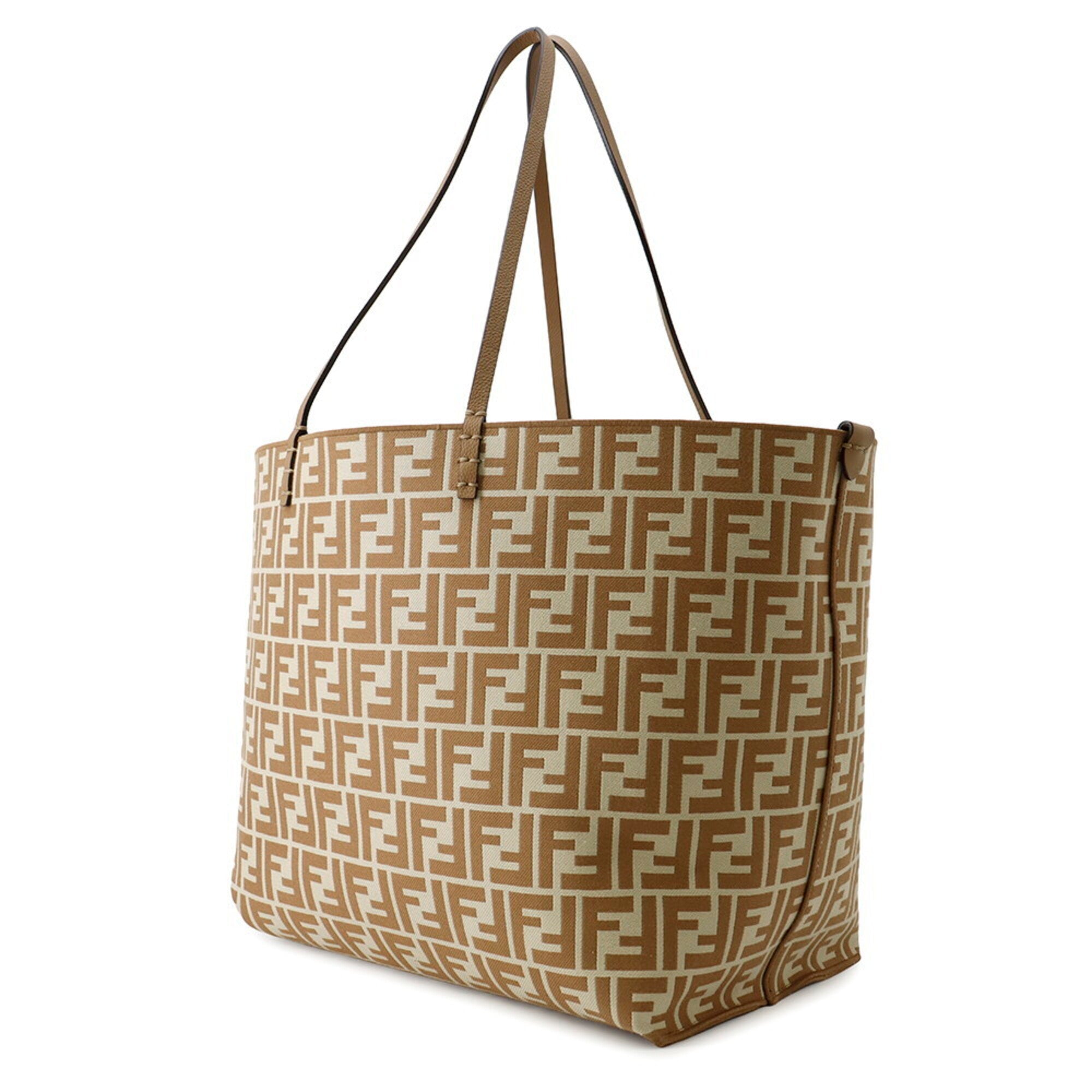 Fendi Pequin Beige Brown Canvas Leather Handbag Tote Bag (Pre-Owned)