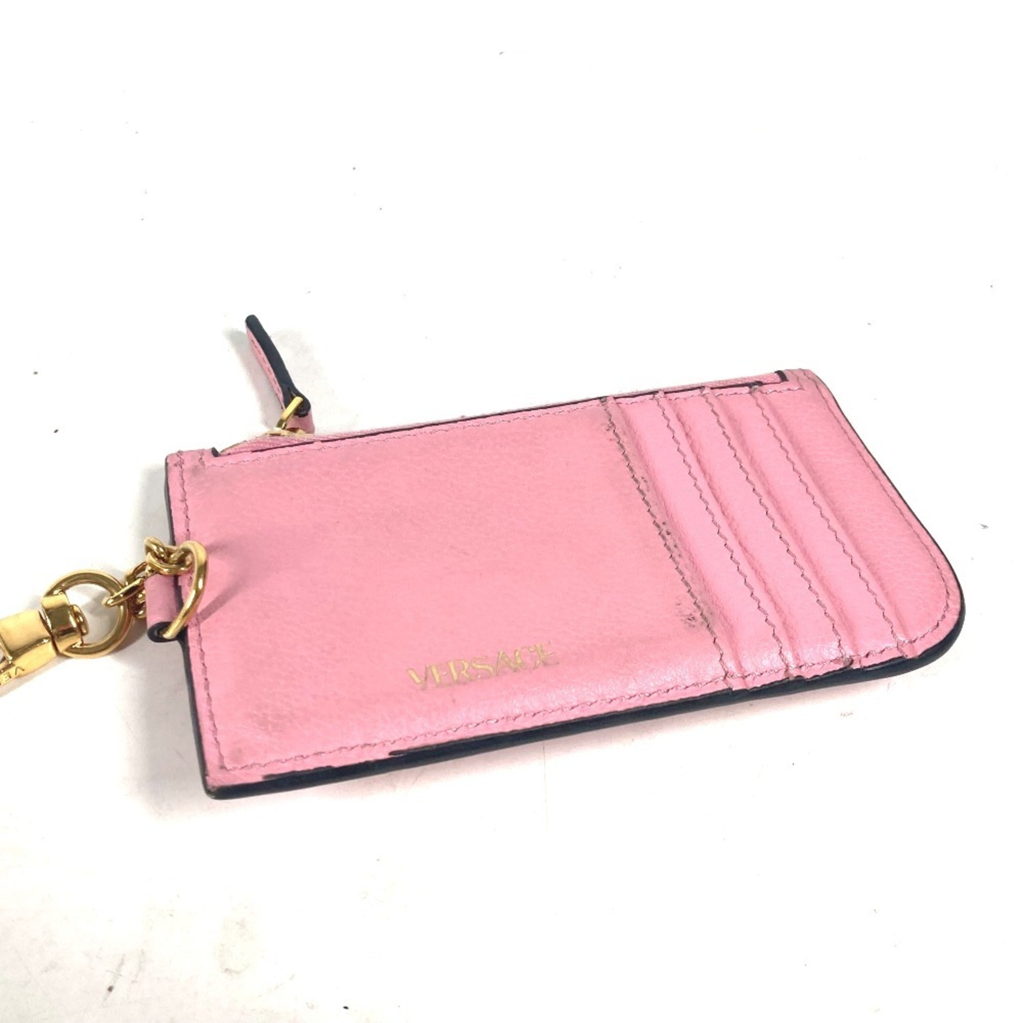Versace Gold Pink Leather Coin Purse/Coin Case (Pre-Owned)