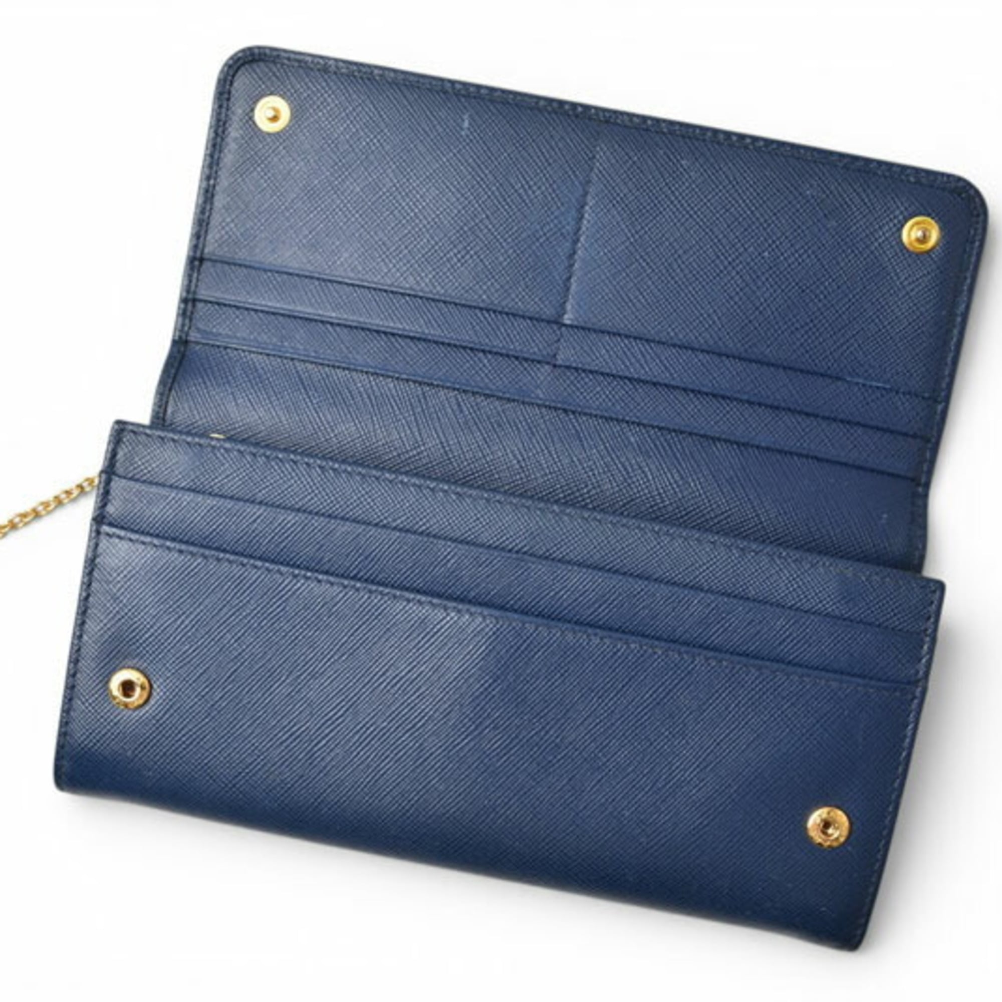 Prada Saffiano Blue Bluette Leather Long Wallet (Bi-Fold) (Pre-Owned)