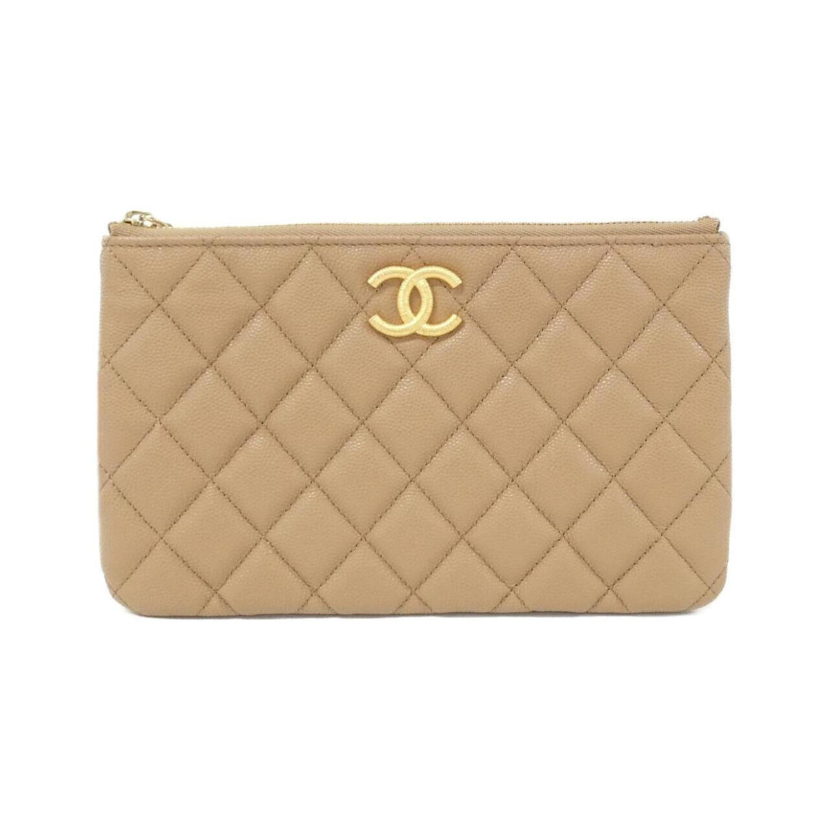 Chanel Beige Grained Calfskin Handbag Pouch (Pre-Owned)