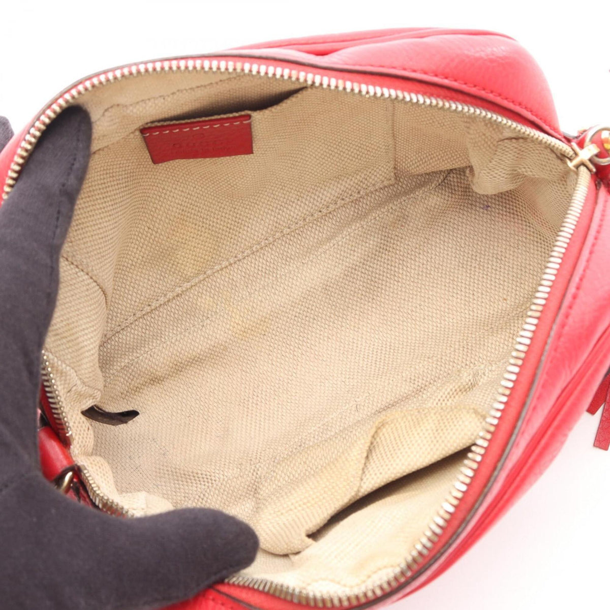 Gucci Red Color Leather Handbag Shoulder Bag (Pre-Owned)