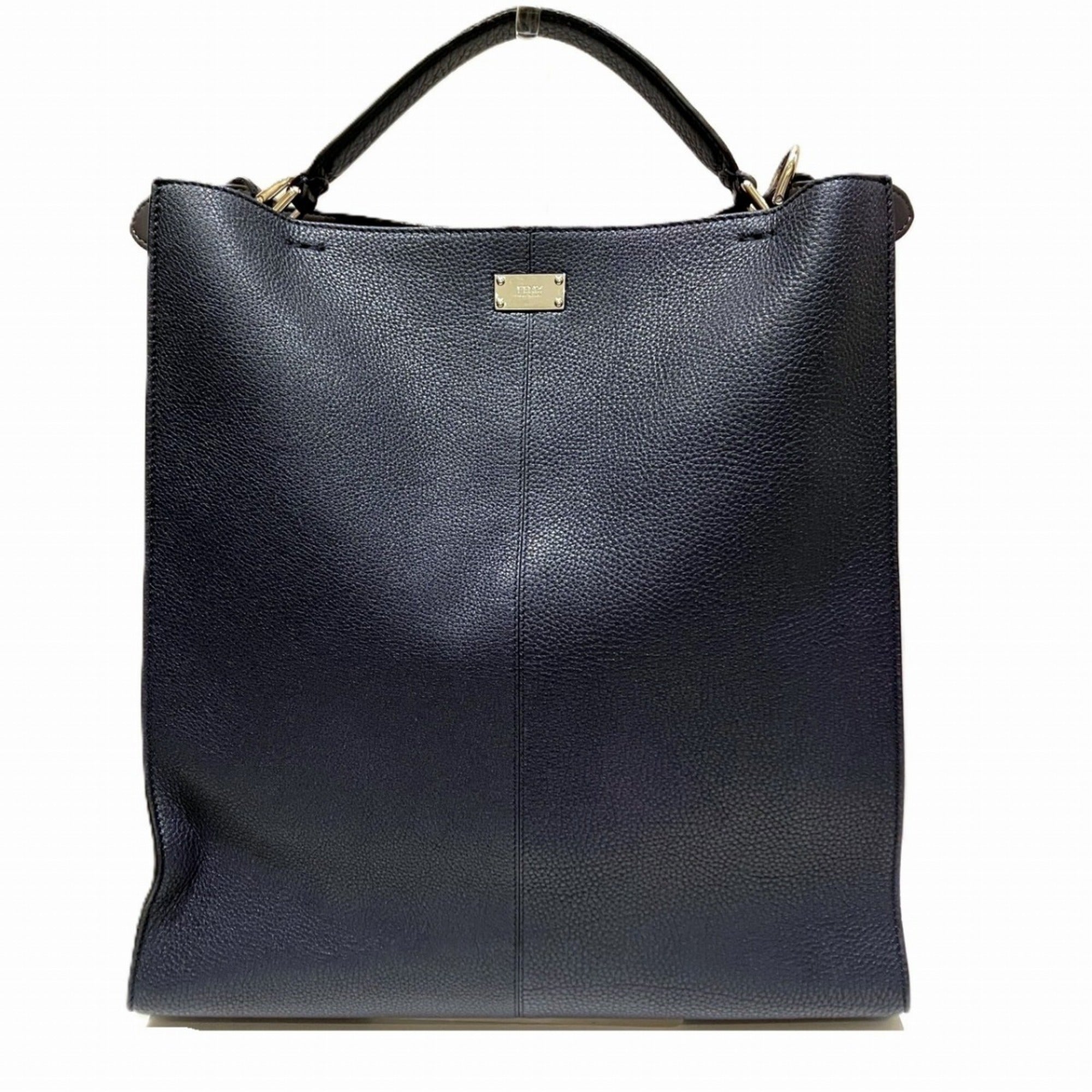 Fendi Peekaboo Navy Leather Shoulder Bag (Pre-Owned)