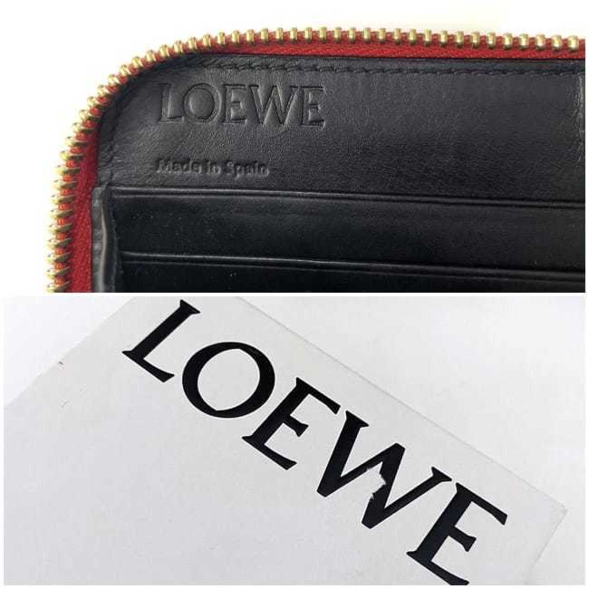 Loewe Repeat Red Color Leather Long Wallet (Bi-Fold) (Pre-Owned)
