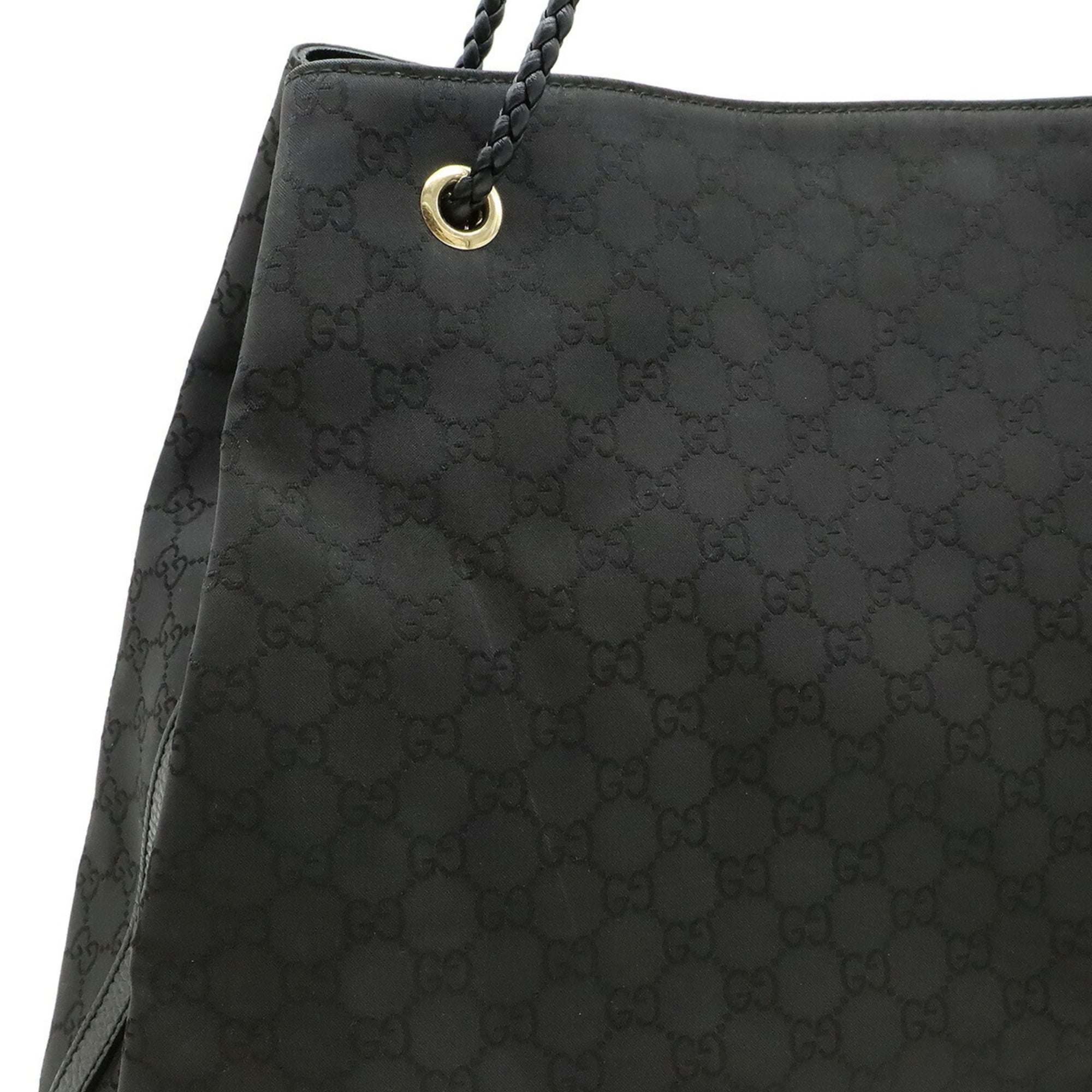 Gucci Black Nylon Leather Shoulder Bag Tote Bag (Pre-Owned)