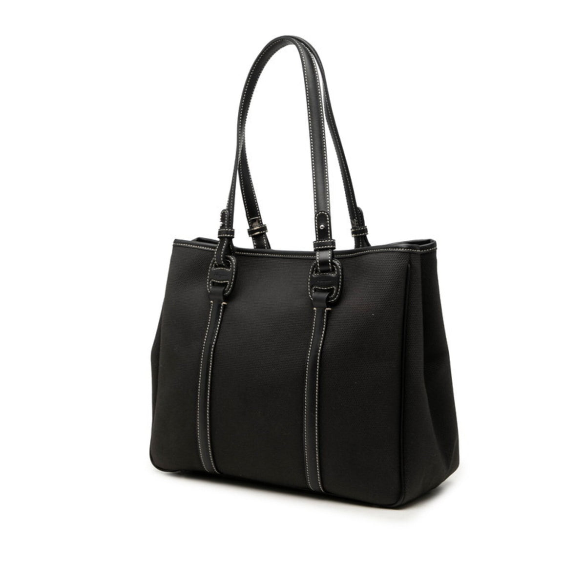 Salvatore Ferragamo Black Canvas Leather Handbag Tote Bag (Pre-Owned)