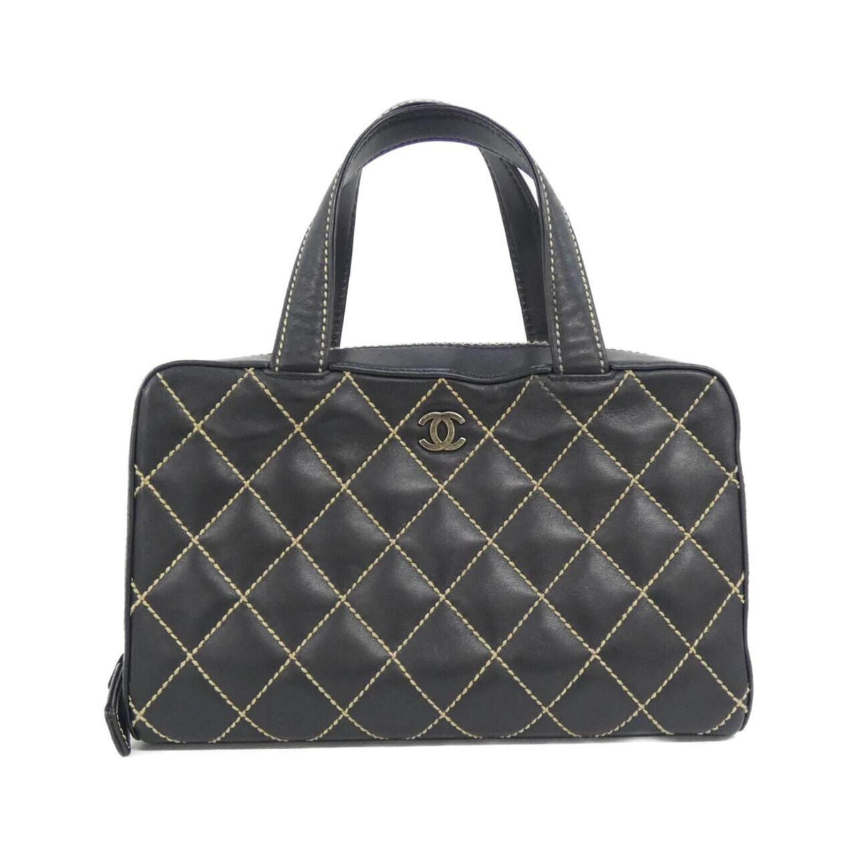 Chanel Beige Black Leather Handbag Pouch (Pre-Owned)