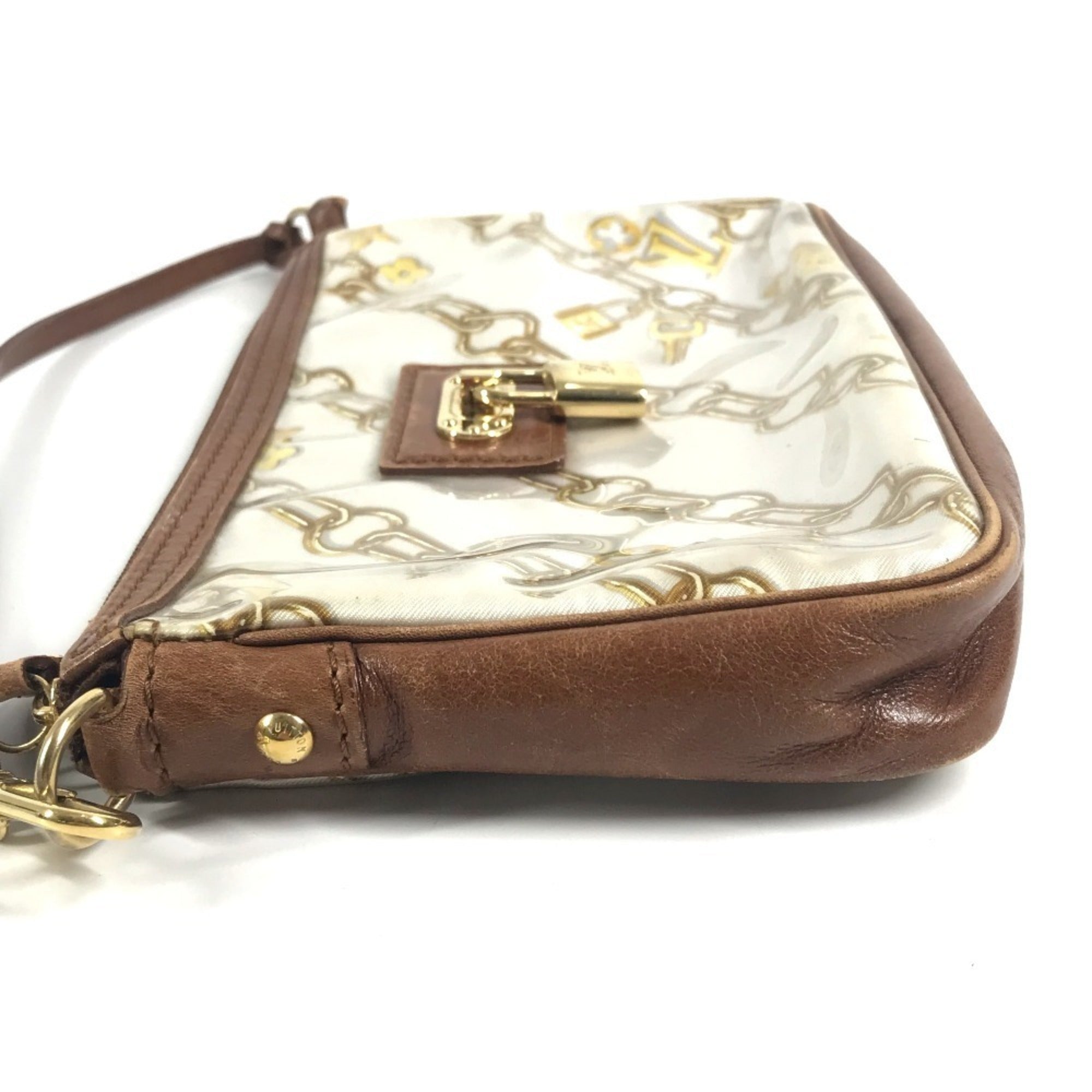 Louis Vuitton Brown White Vinyl Leather Handbag Pouch Shoulder Bag (Pre-Owned)