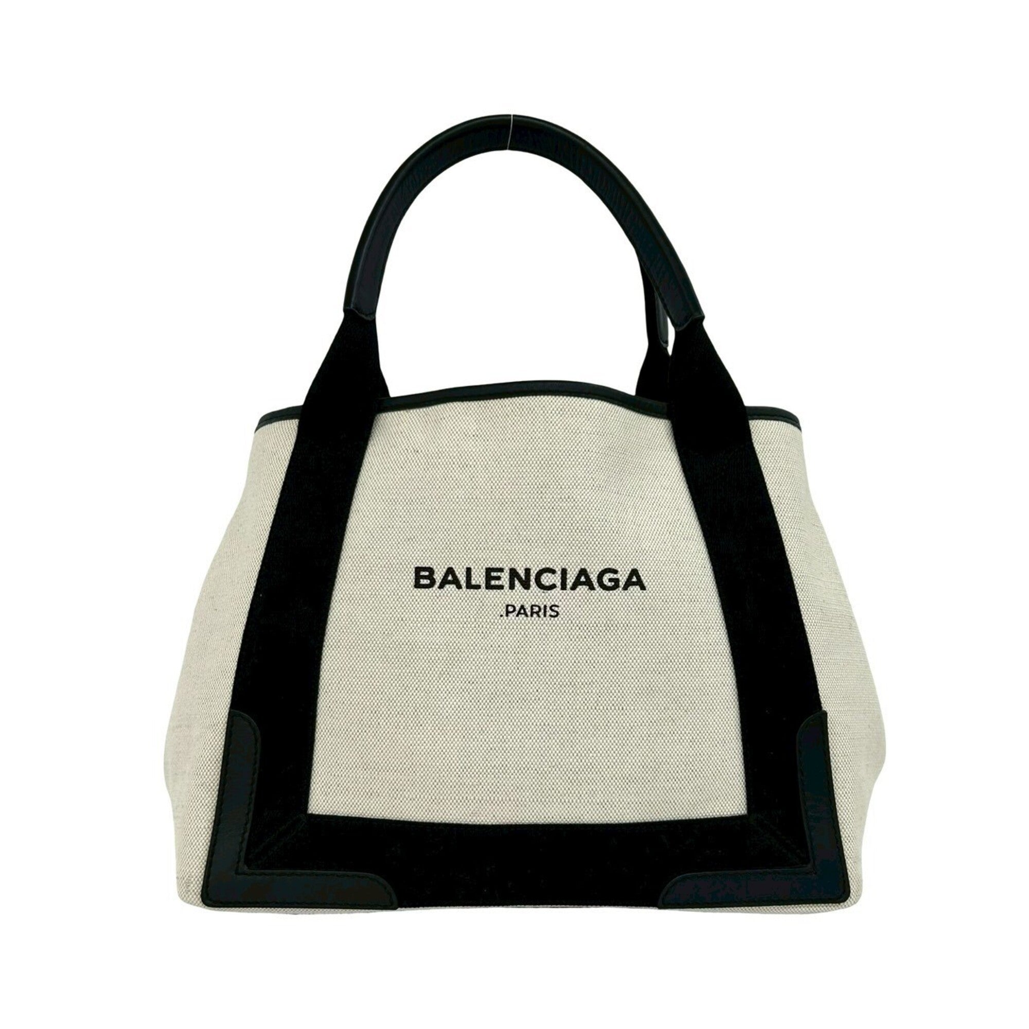 Balenciaga Black Ivory Canvas Leather Handbag Pouch Tote Bag (Pre-Owned)
