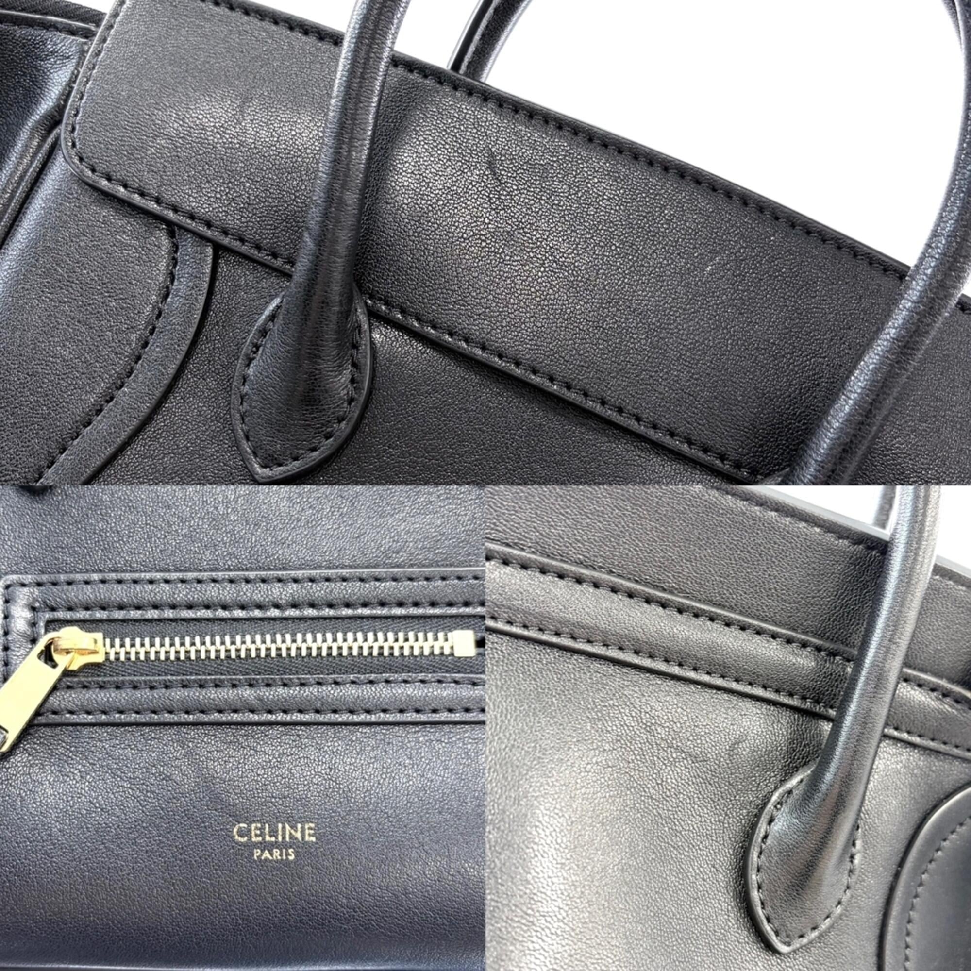 Celine Black White Leather Handbag Shoulder Bag (Pre-Owned)