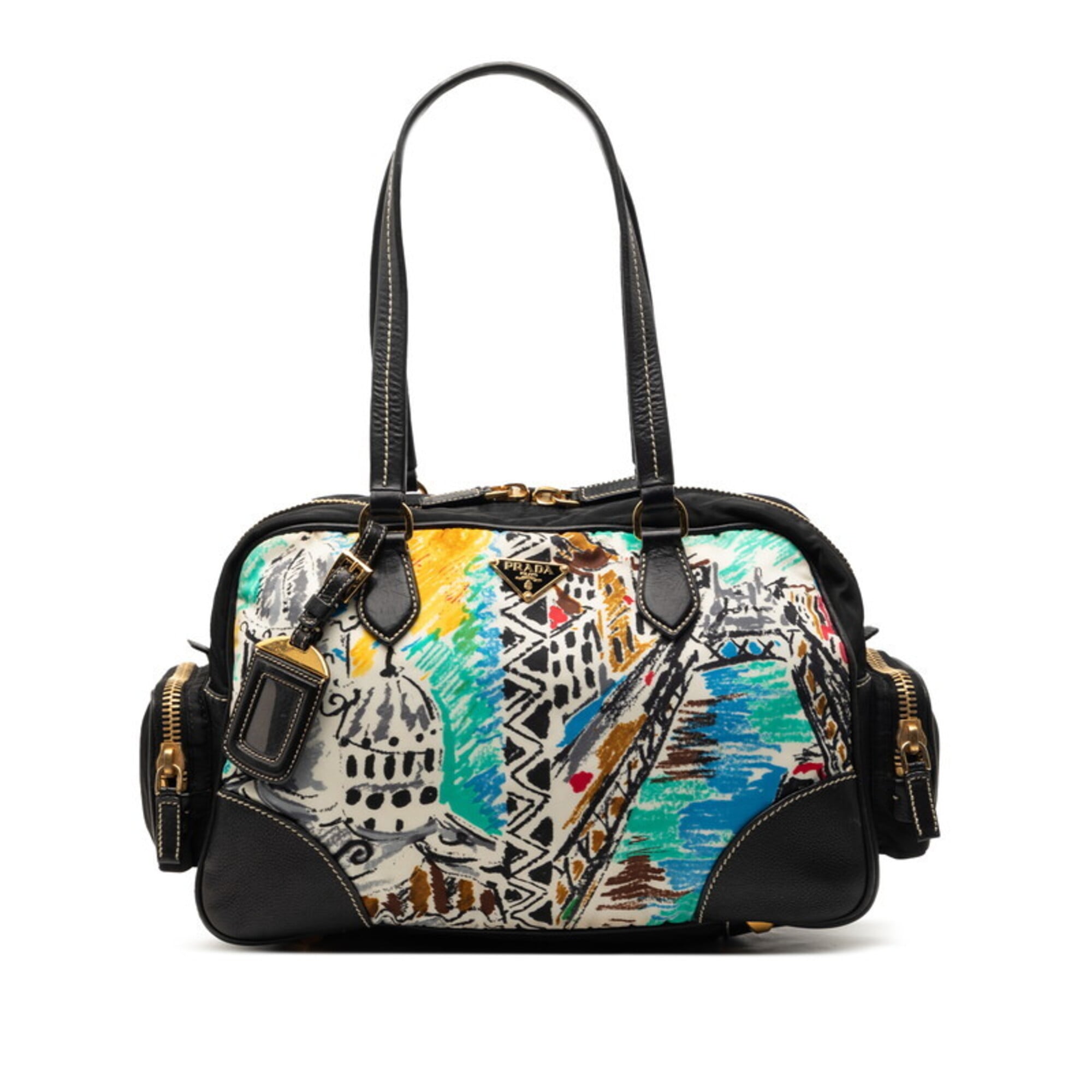 Prada Black Multi-Color Nylon Leather Handbag (Pre-Owned)