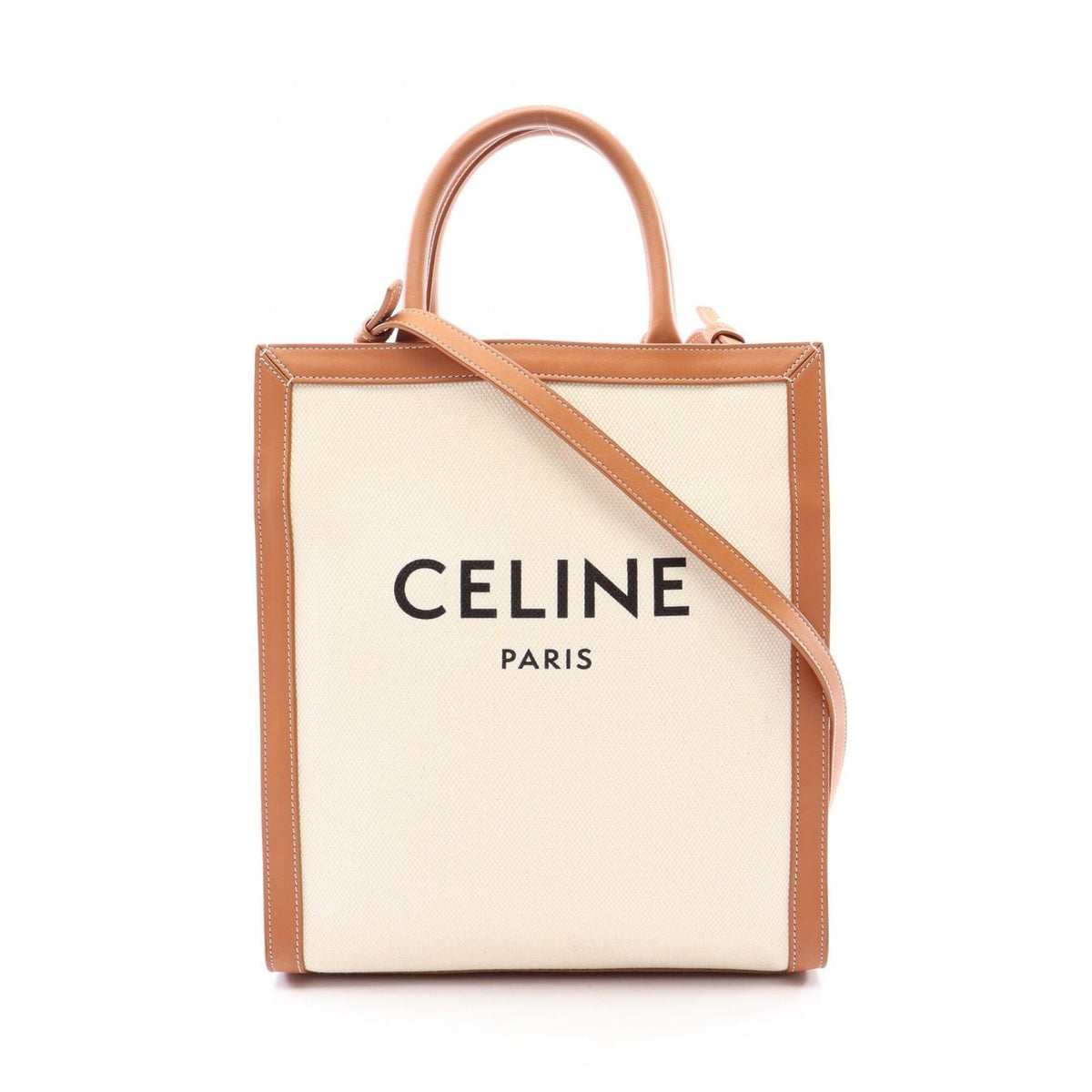 Celine Brown Ivory Canvas Leather Handbag Tote Bag (Pre-Owned)